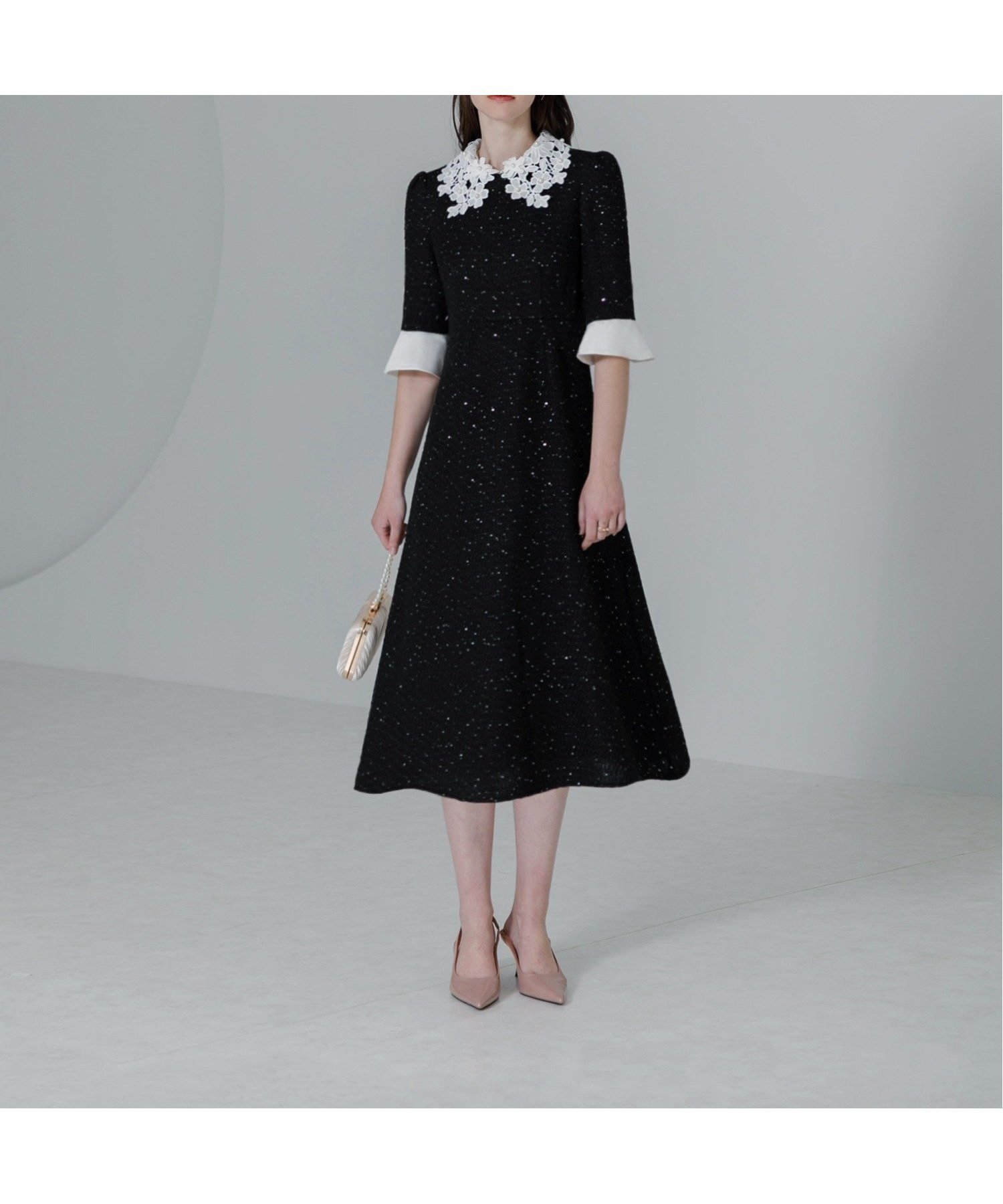 【その他のブランド/Other】のLEJA-花柄レースカラースパンコールAラインワンピースドレス 結婚式レディース 人気、トレンドファッション・服の通販 founy(ファニー) 　ファッション　Fashion　レディースファッション　Fashion for Women　ワンピース　Dresses　フォーマル・パーティードレス・結婚式用ドレス　Elegant & Casual Dresses　Aラインワンピース・フレアシルエット　A-Line Dresses / Flared Silhouette Dresses　エレガント 上品　Elegant　オケージョン　Occasion Wear　スパンコール　Sequins, Sequin Embellishment　スリーブ　Sleeve, Long Sleeve / Short Sleeve　ドレス　Dress, One-Piece　バランス　Balance, Style Balance　フェミニン　Feminine, Girly　フォーマル　Formal, Dressy　マーメイド　Mermaid, Fishtail Silhouette　リボン　Ribbon, Bow　レース　Lace, Lace Fabric　結婚式　Wedding　披露宴　Wedding Reception　二次会　After Party　 other-1|ID: prp329100004473190 ipo3291000000032734929