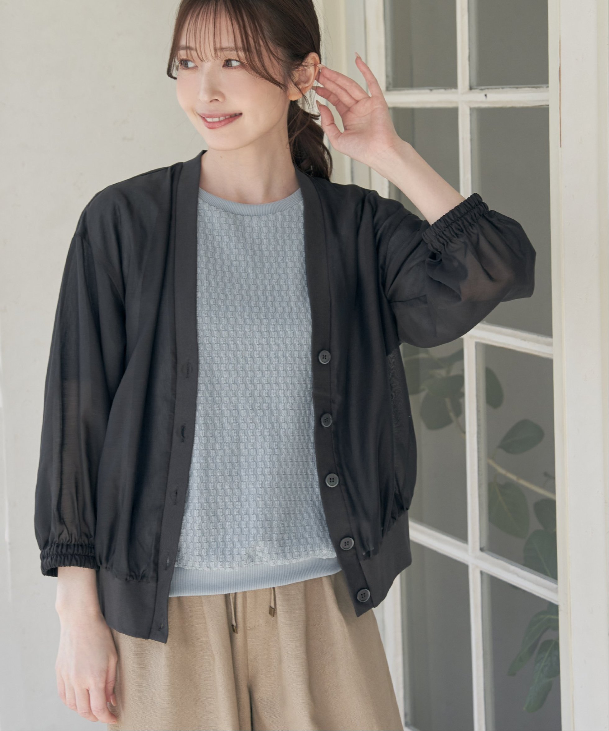 【イッカ/ikka】のシアーカーデブルゾン インテリア・キッズ・メンズ・レディースファッション・服の通販 founy(ファニー) 　ファッション　Fashion　レディースファッション　WOMEN　アウター　Coat Outerwear　ブルゾン　Blouson/Jackets　春　Spring　カットソー　Cut And Sew　カーディガン　Cardigan　シアー　Sheer　透かし　Watermark　トレンド　Trend　ブルゾン　Blouson　プリント　Print　羽織　Haori　チャコール|ID: prp329100004473298 ipo3291000000031949597