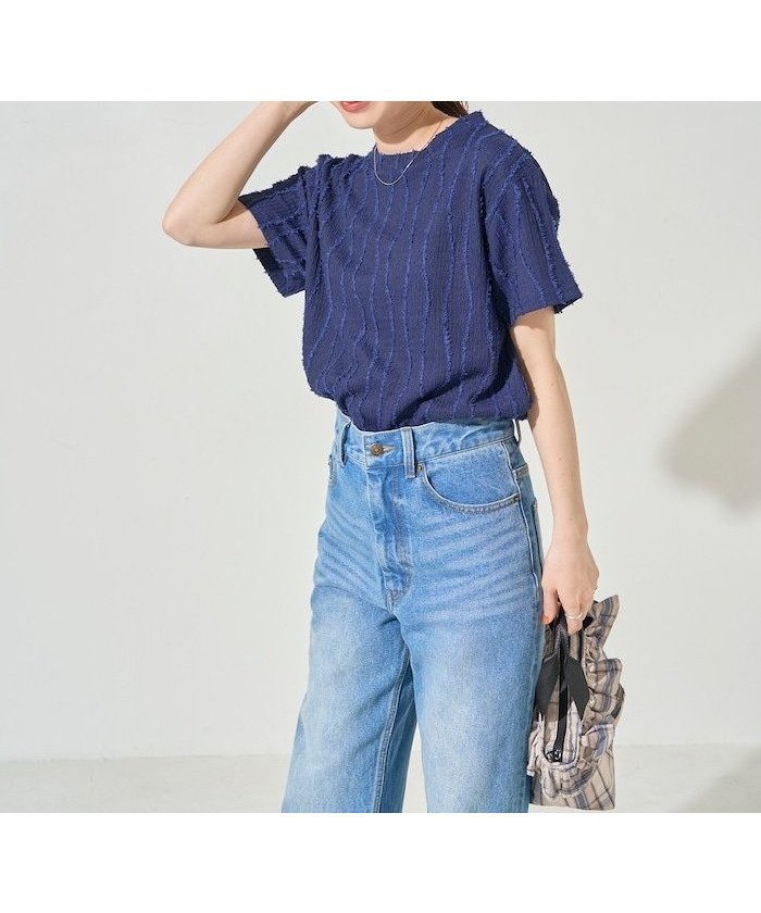【フリークスストア/FREAK'S STORE】のフリンジ ストライプ ジャガード 半袖 Tシャツ【限定展開】 25SS インテリア・キッズ・メンズ・レディースファッション・服の通販 founy(ファニー) 　ファッション　Fashion　レディースファッション　WOMEN　トップス・カットソー　Tops/Tshirt　シャツ/ブラウス　Shirts/Blouses　ロング / Tシャツ　T-Shirts　2025年　2025　2025春夏・S/S　Ss,Spring/Summer,2025　コンパクト　Compact　シンプル　Simple　ストライプ　Stripe　フリンジ　Fringe　エレガント 上品　Elegant　半袖　Short Sleeve　夏　Summer　S/S・春夏　Ss・Spring/Summer　ネイビー|ID: prp329100004474501 ipo3291000000031970373