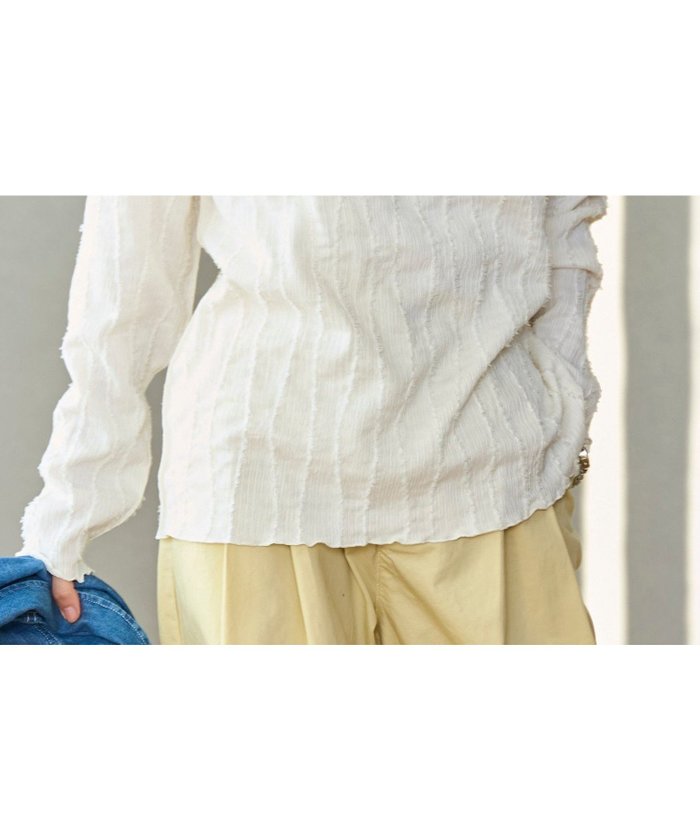 【コーエン/COEN】のウェーブデザイン カットジャガード クルーネックTシャツ インテリア・キッズ・メンズ・レディースファッション・服の通販 founy(ファニー) https://founy.com/ ファッション Fashion レディースファッション WOMEN トップス・カットソー Tops/Tshirt シャツ/ブラウス Shirts/Blouses ロング / Tシャツ T-Shirts インナー Inner カットジャガード Cut Jacquard キャミ Cami ジャカード Jacquard フリンジ Fringe |ID: prp329100004474705 ipo3291000000031997179