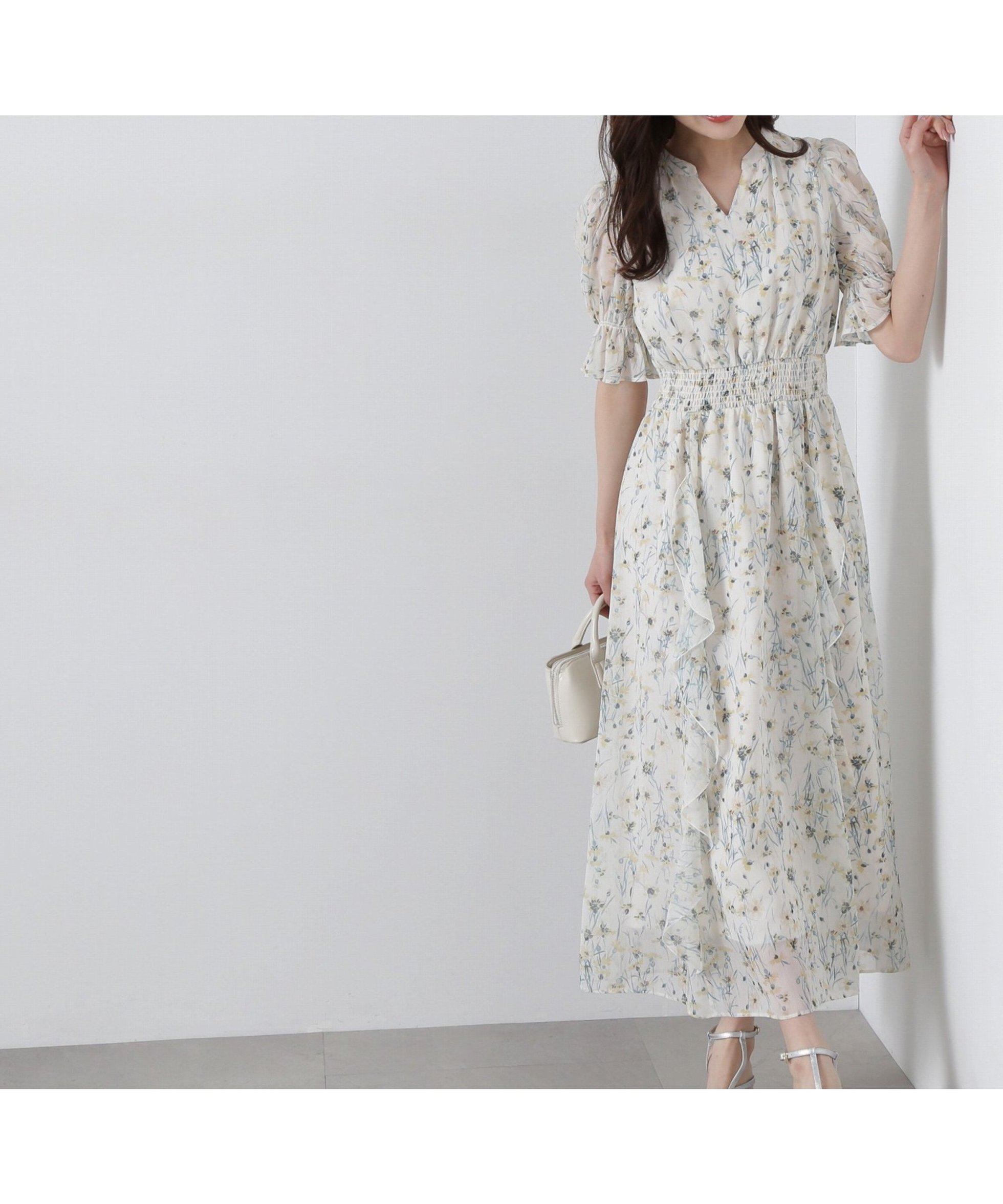 【プロポーション ボディドレッシング/PROPORTION BODY DRESSING】のウエストシャーリングラッフルワンピース インテリア・キッズ・メンズ・レディースファッション・服の通販 founy(ファニー) 　ファッション　Fashion　レディースファッション　WOMEN　ワンピース　Dress　シアー　Sheer　シャーリング　Shirring　トレンド　Trend　プリント　Print　ラッフル　Raffle　今季　This Season　イエロー|ID: prp329100004475712 ipo3291000000031687738