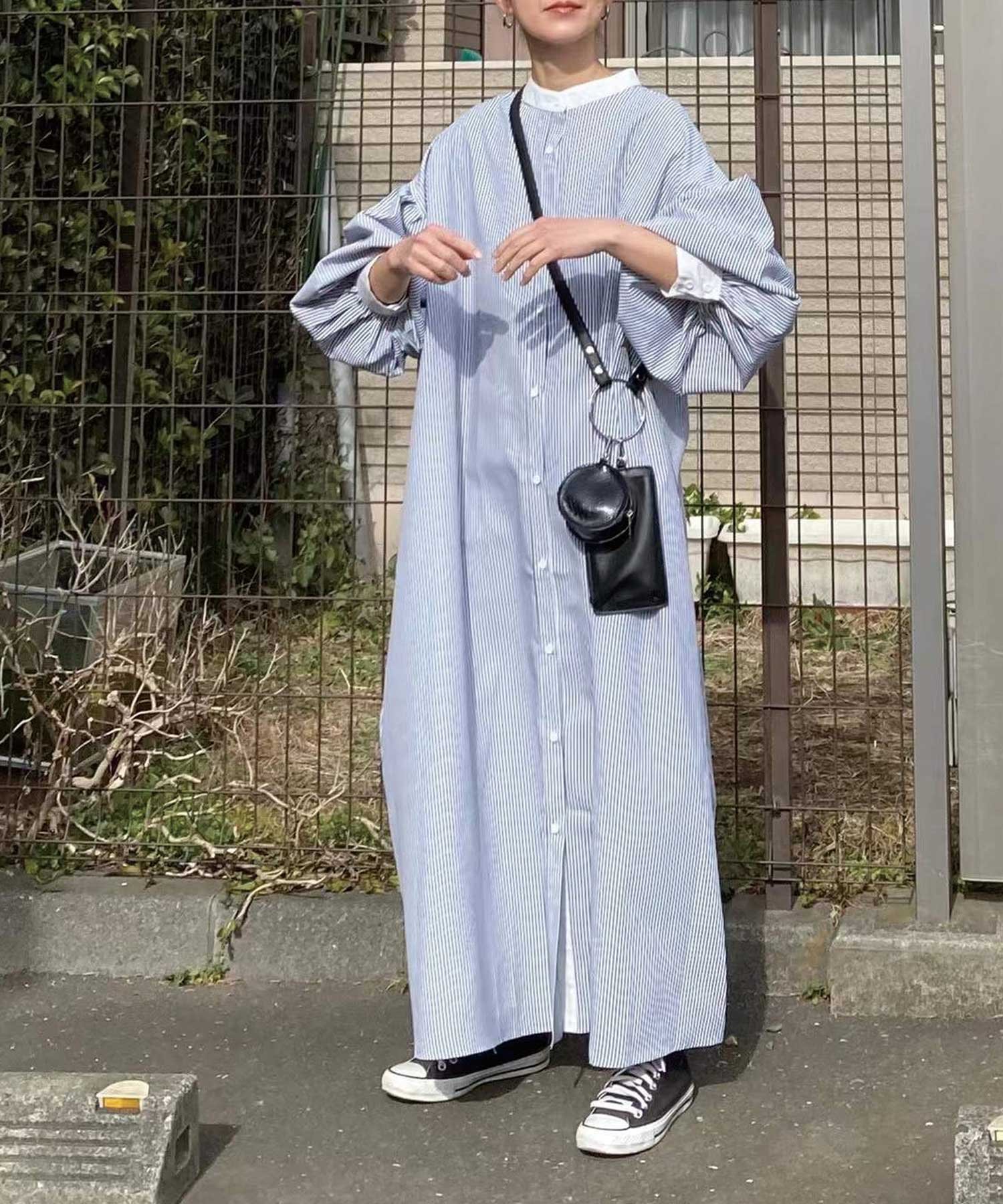 【コーナーズ/CORNERS】のCORNERS by KR ボリュームスリーブストライプシャツワンピース インテリア・キッズ・メンズ・レディースファッション・服の通販 founy(ファニー) 　ファッション　Fashion　レディースファッション　WOMEN　ワンピース　Dress　シャツワンピース　Shirt Dresses　シャツワンピ　Shirt Dress　エレガント 上品　Elegant　ブラック|ID: prp329100004475844 ipo3291000000031721721