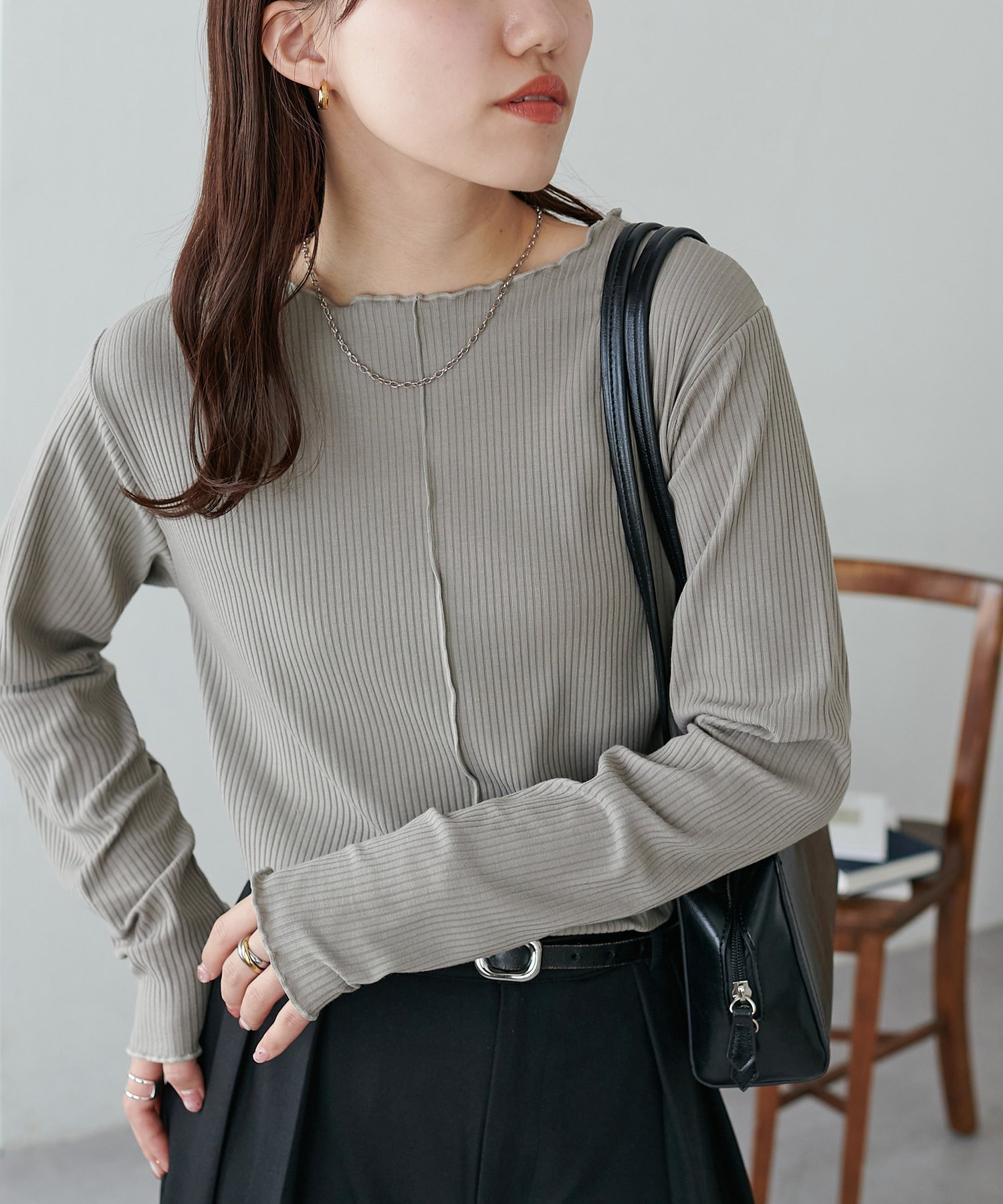 【ディスコート/Discoat】の【万能インナー/18色展開】前後2WAYリブメローロングスリーブ《WEB限定》 インテリア・キッズ・メンズ・レディースファッション・服の通販 founy(ファニー) 　ファッション　Fashion　レディースファッション　WOMEN　インナー　Inner　コンパクト　Compact　スリーブ　Sleeve　ロング　Long　グレーその他1|ID: prp329100004476316 ipo3291000000031799267