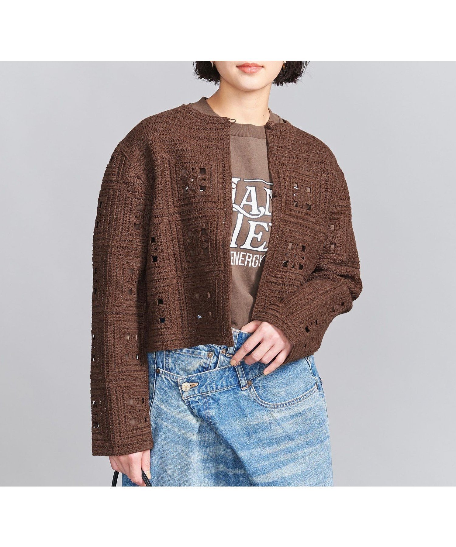 【ビューティ&ユース ユナイテッドアローズ/BEAUTY&YOUTH / UNITED ARROWS】のコットンブレンド エンブロイダリー カーディガン -2WAY- インテリア・キッズ・メンズ・レディースファッション・服の通販 founy(ファニー) 　ファッション　Fashion　レディースファッション　WOMEN　トップス・カットソー　Tops/Tshirt　カーディガン　Cardigans　かぎ針　Crochet　エンブロイダリー　Embroidery　カーディガン　Cardigan　ショート　Short　スラックス　Slacks　モチーフ　Motif　羽織　Haori　MD.BROWN|ID: prp329100004476630 ipo3291000000031688652
