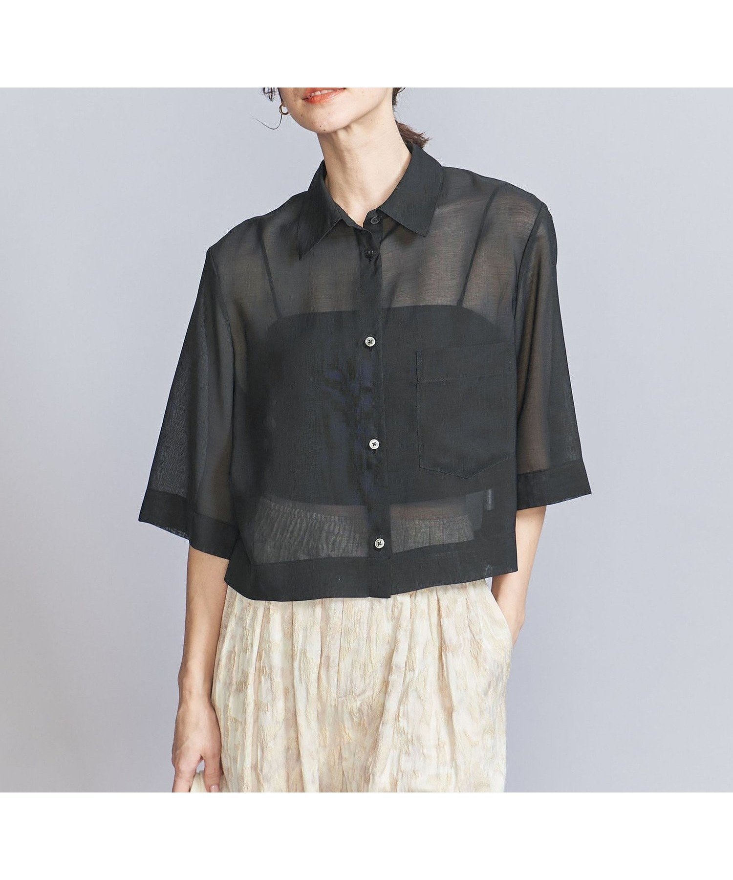【ビューティ&ユース ユナイテッドアローズ/BEAUTY&YOUTH / UNITED ARROWS】のポリエステル オーガンジー シャツ -ウォッシャブル- インテリア・キッズ・メンズ・レディースファッション・服の通販 founy(ファニー) 　ファッション　Fashion　レディースファッション　Ladies' Fashion Online　トップス・カットソー　Tops/Tshirt　シャツ/ブラウス　Shirts/Blouses　ウォッシャブル　Washable　オーガンジー　Organdy　キャミソール　Camisole　シアー　Sheer　ショート　Short　シンプル　Simple　スラックス　Slacks　スリーブ　Sleeve　タンク　Tank　バランス　Balance　プリント　Print　ボックス　Box　ボトム　Bottom　羽織　Haori　おすすめ　Recommend　BLACK|ID: prp329100004476635 ipo3291000000032319016