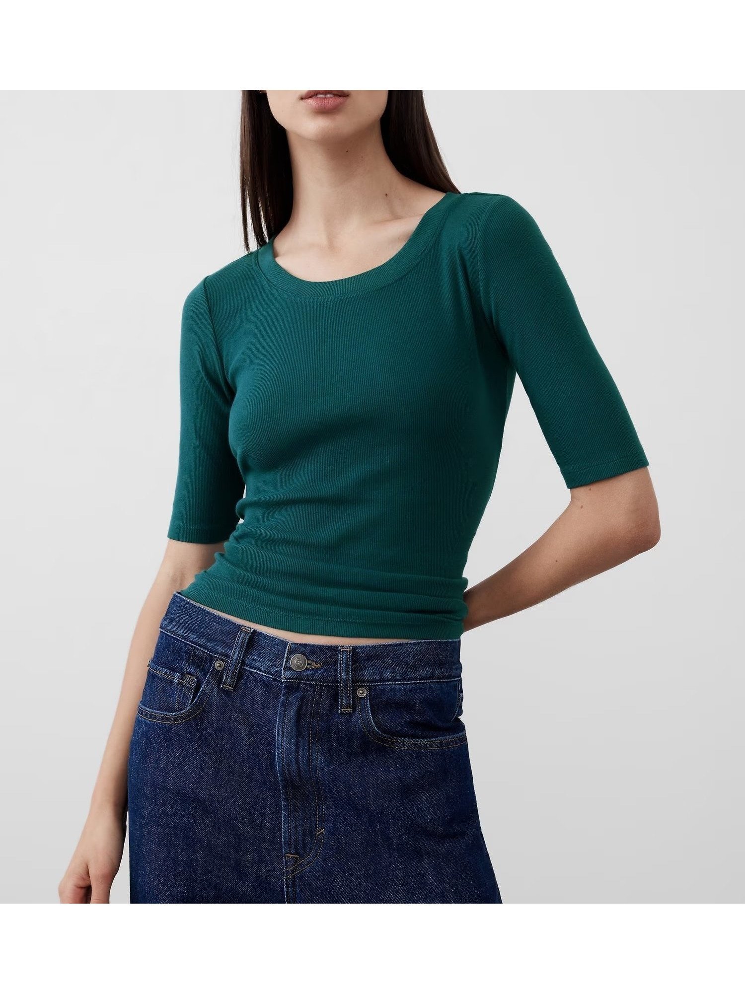 【バナナリパブリック ファクトリーストア/BANANA REPUBLIC FACTORY STORE】のBANANA REPUBLIC FACTORY STORE リブTシャツ インテリア・キッズ・メンズ・レディースファッション・服の通販 founy(ファニー) 　ファッション　Fashion　レディースファッション　WOMEN　トップス・カットソー　Tops/Tshirt　シャツ/ブラウス　Shirts/Blouses　ロング / Tシャツ　T-Shirts　インナー　Inner　ジャケット　Jacket　デコルテ　Decolletage　ベーシック　Basic　DEEP_SEA_TEAL|ID: prp329100004477001 ipo3291000000031957485