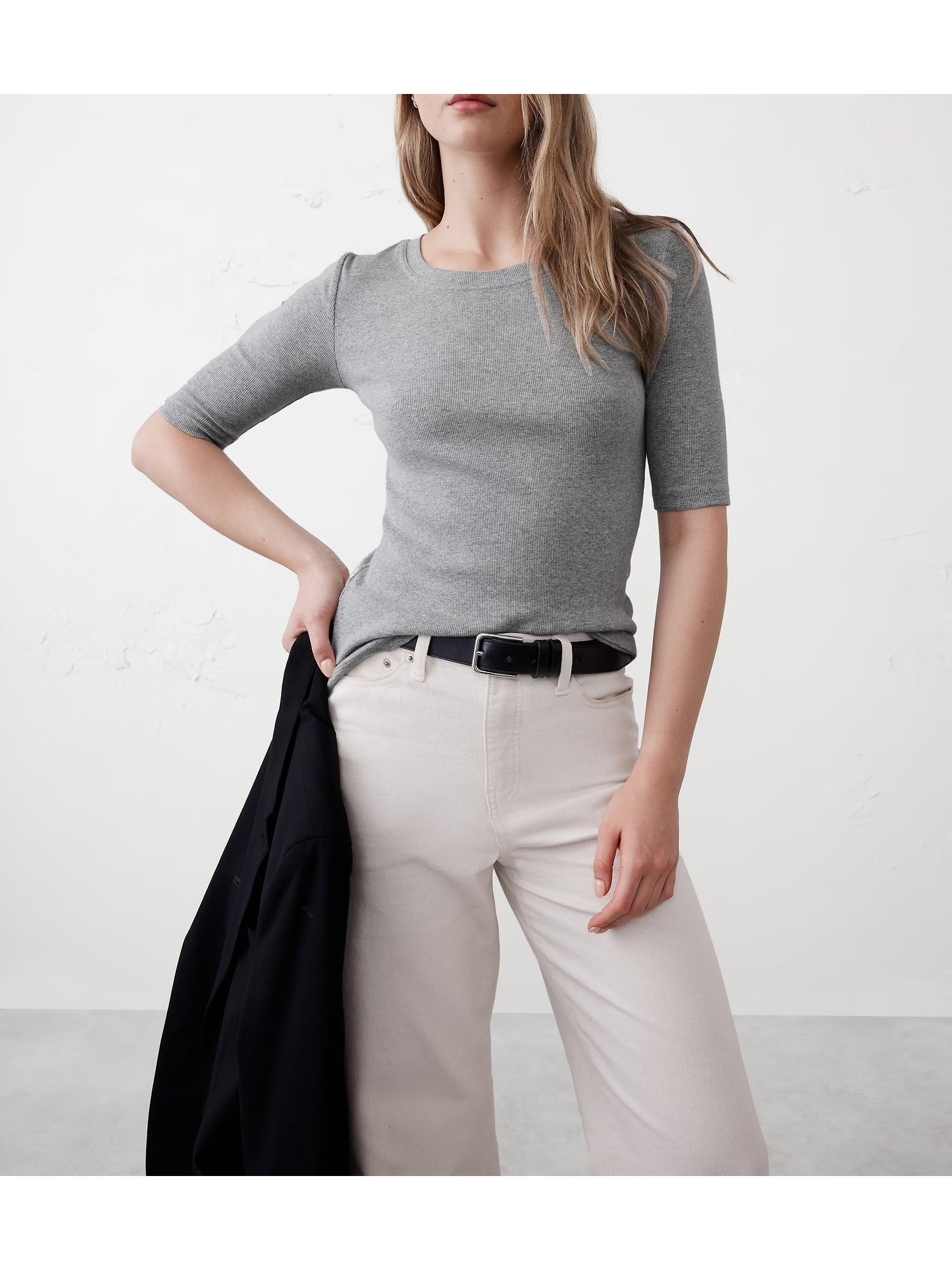 【バナナリパブリック ファクトリーストア/BANANA REPUBLIC FACTORY STORE】のBANANA REPUBLIC FACTORY STORE リブTシャツ インテリア・キッズ・メンズ・レディースファッション・服の通販 founy(ファニー) 　ファッション　Fashion　レディースファッション　WOMEN　トップス・カットソー　Tops/Tshirt　シャツ/ブラウス　Shirts/Blouses　ロング / Tシャツ　T-Shirts　インナー　Inner　ジャケット　Jacket　デコルテ　Decolletage　ベーシック　Basic　MED_GREY_HEATHER|ID: prp329100004477001 ipo3291000000031957491