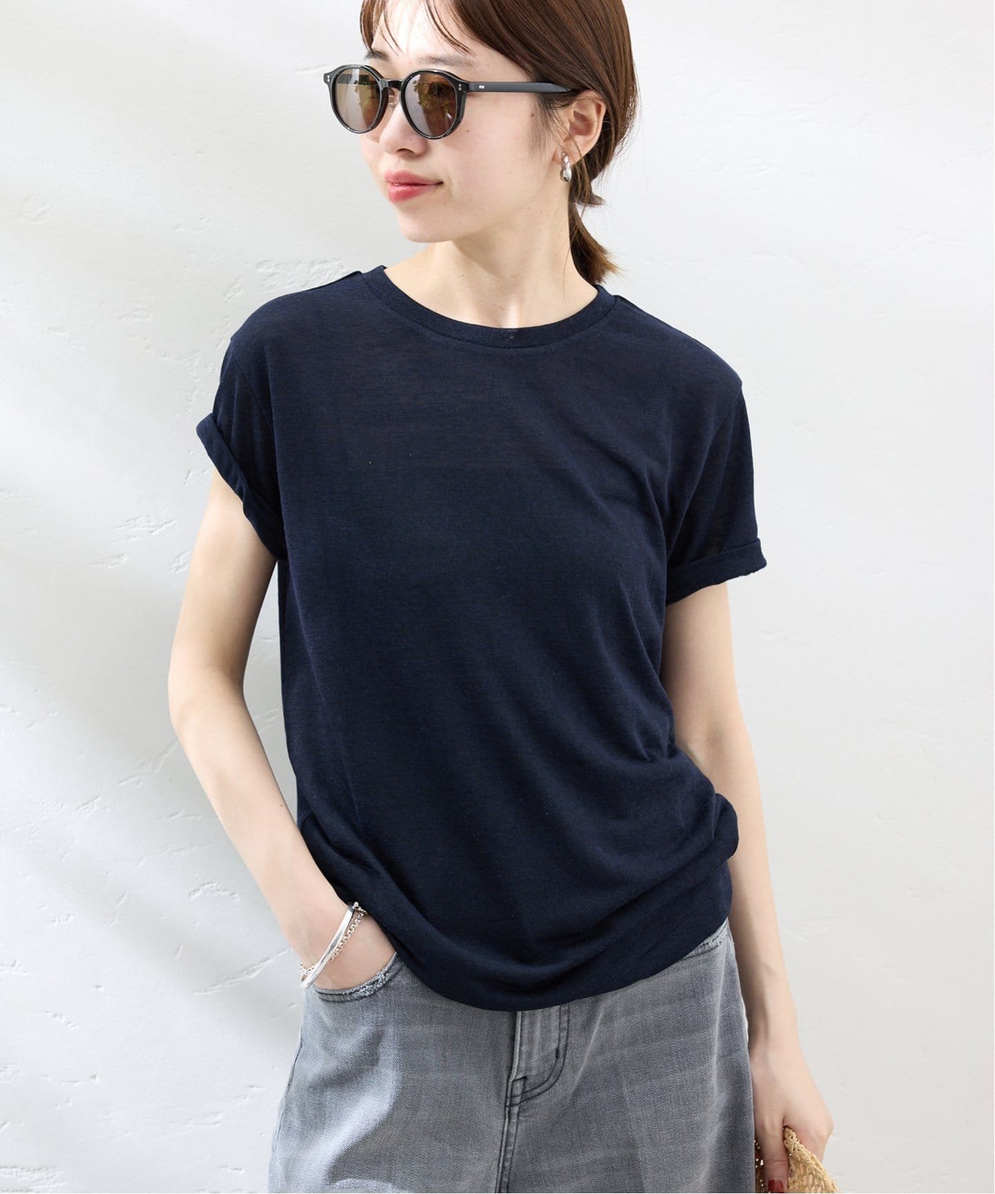 【スローブ イエナ/SLOBE IENA】の《追加》スラブ5分袖TEE インテリア・キッズ・メンズ・レディースファッション・服の通販 founy(ファニー) 　ファッション　Fashion　レディースファッション　Ladies' Fashion Online　トップス・カットソー　Tops/Tshirt　2025年　2025　2025春夏・S/S　Ss,Spring/Summer,2025　オレンジ　Orange　ネイビー|ID: prp329100004477045 ipo3291000000032395877