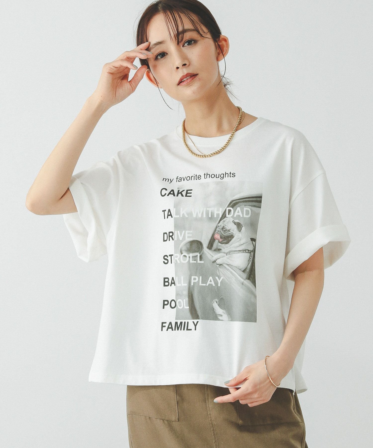 【グローバルワーク/GLOBAL WORK】のヘビロッTEEワイドプリント半袖/289396 インテリア・キッズ・メンズ・レディースファッション・服の通販 founy(ファニー) 　ファッション　Fashion　レディースファッション　WOMEN　トップス・カットソー　Tops/Tshirt　カーゴパンツ　Cargo Pants　スリット　Slit　デニム　Denim　ネックレス　Necklace　パール　Pearl　プリント　Print　ワイド　Wide　半袖　Short Sleeve　吸水　Water Absorption　オフフォト05|ID: prp329100004477183 ipo3291000000031750819