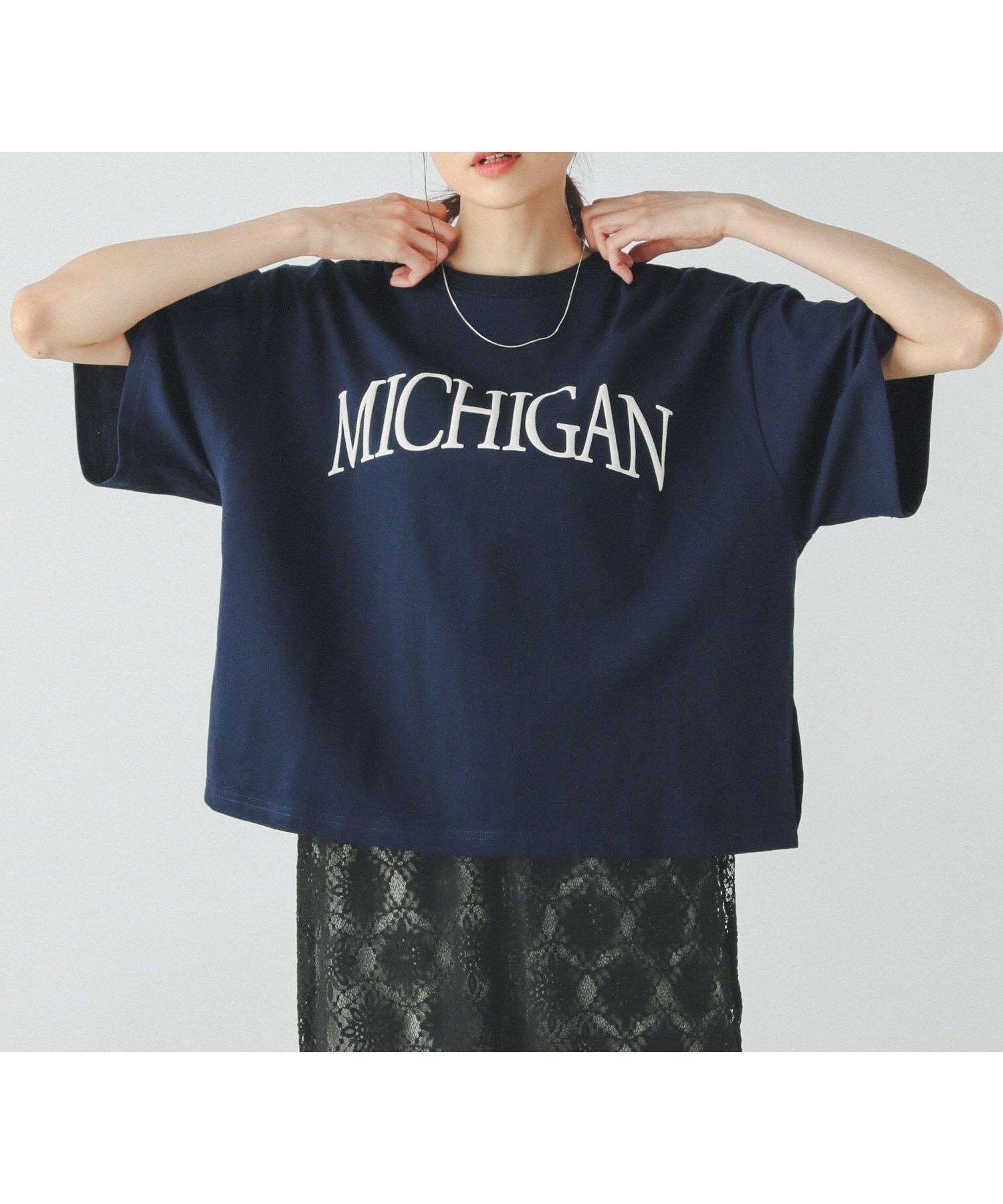 【グローバルワーク/GLOBAL WORK】のヘビロッTEEワイドプリント半袖/289396 インテリア・キッズ・メンズ・レディースファッション・服の通販 founy(ファニー) 　ファッション　Fashion　レディースファッション　WOMEN　トップス・カットソー　Tops/Tshirt　カーゴパンツ　Cargo Pants　スリット　Slit　デニム　Denim　ネックレス　Necklace　パール　Pearl　プリント　Print　ワイド　Wide　半袖　Short Sleeve　吸水　Water Absorption　ネイビーBIGロゴ88|ID: prp329100004477183 ipo3291000000031750830