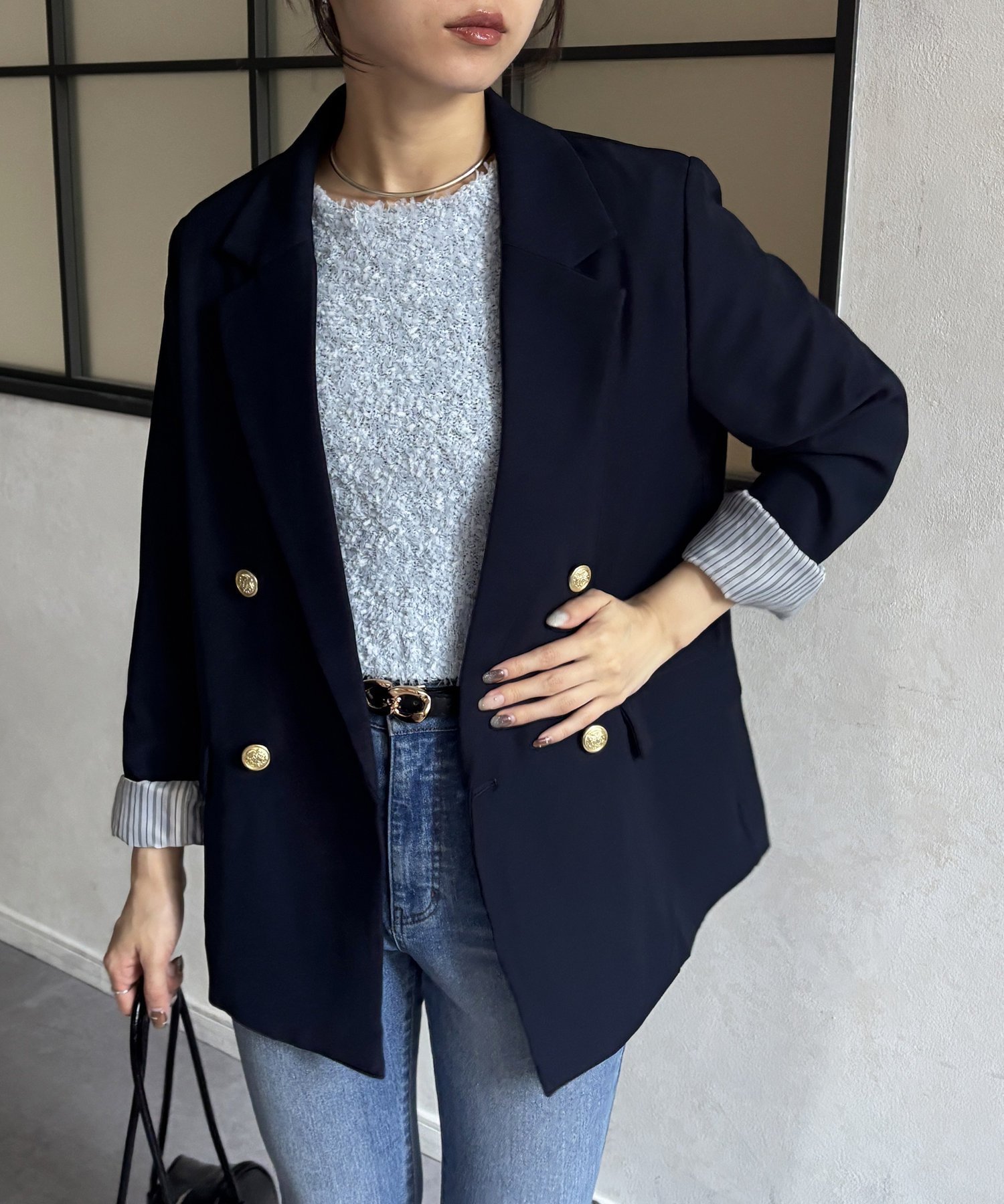【ゼヴォン/Thevon】のGOLDボタンテーラードジャケット インテリア・キッズ・メンズ・レディースファッション・服の通販 founy(ファニー) 　ファッション　Fashion　レディースファッション　WOMEN　アウター　Coat Outerwear　ジャケット　Jackets　テーラードジャケット　Tailored Jackets　2025年　2025　2025春夏・S/S　Ss,Spring/Summer,2025　ジャケット　Jacket　スタイリッシュ　Stylish　ストライプ　Stripe　スラックス　Slacks　デニム　Denim　エレガント 上品　Elegant　定番　Standard　春　Spring　羽織　Haori　ネイビー|ID: prp329100004477614 ipo3291000000031959420