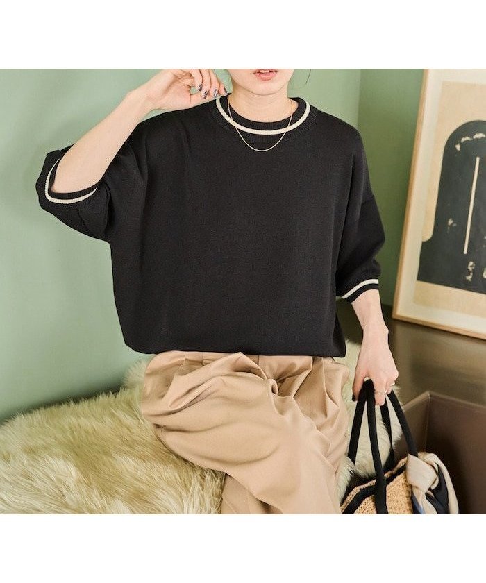 【フリークスストア/FREAK'S STORE】のサマーニット ライン 半袖 Tシャツ(ハンドウォッシャブル)【限定展開】 25SS インテリア・キッズ・メンズ・レディースファッション・服の通販 founy(ファニー) 　ファッション　Fashion　レディースファッション　WOMEN　トップス・カットソー　Tops/Tshirt　ニット　Knit Tops　シャツ/ブラウス　Shirts/Blouses　ロング / Tシャツ　T-Shirts　2025年　2025　2025春夏・S/S　Ss,Spring/Summer,2025　クラシカル　Classical　サマー　Summer　ベーシック　Basic　半袖　Short Sleeve　夏　Summer　S/S・春夏　Ss・Spring/Summer　ブラック|ID: prp329100004477633 ipo3291000000032319212