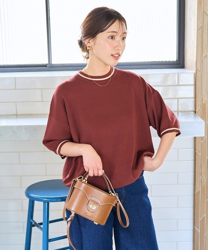 【フリークスストア/FREAK'S STORE】のサマーニット ライン 半袖 Tシャツ(ハンドウォッシャブル)【限定展開】 25SS インテリア・キッズ・メンズ・レディースファッション・服の通販 founy(ファニー) 　ファッション　Fashion　レディースファッション　WOMEN　トップス・カットソー　Tops/Tshirt　ニット　Knit Tops　シャツ/ブラウス　Shirts/Blouses　ロング / Tシャツ　T-Shirts　2025年　2025　2025春夏・S/S　Ss,Spring/Summer,2025　クラシカル　Classical　サマー　Summer　ベーシック　Basic　半袖　Short Sleeve　夏　Summer　S/S・春夏　Ss・Spring/Summer　ワインレッド|ID: prp329100004477633 ipo3291000000032319214