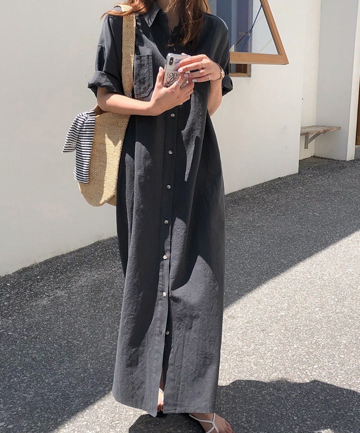 【ジュノア/JUNOAH】のリラックスマキシ丈シャツワンピース インテリア・キッズ・メンズ・レディースファッション・服の通販 founy(ファニー) 　ファッション　Fashion　レディースファッション　WOMEN　ワンピース　Dress　シャツワンピース　Shirt Dresses　マキシ　Maxi　リラックス　Relax　ダークグレー|ID: prp329100004477928 ipo3291000000031842451