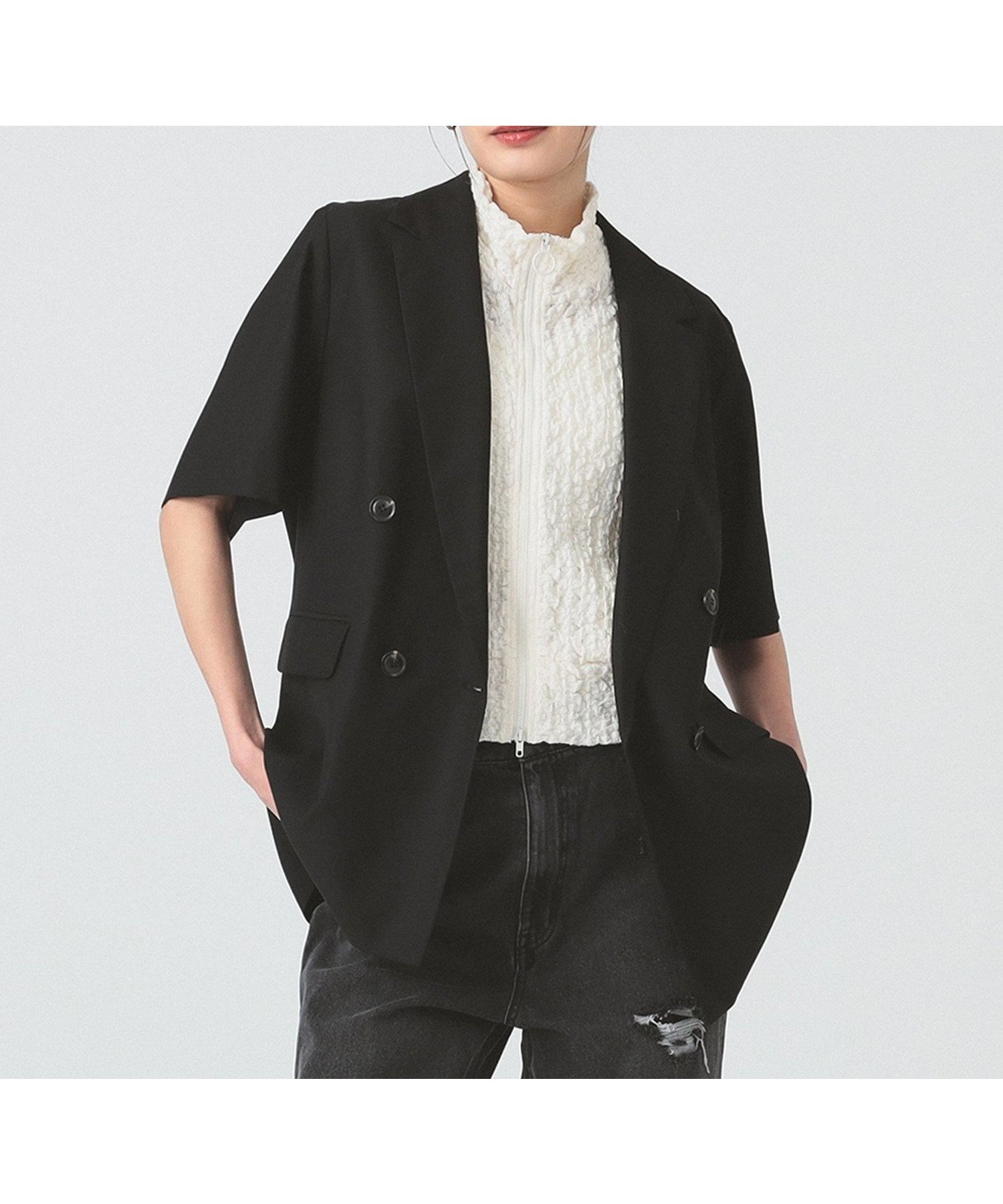 【ビームス ウイメン/BEAMS】の【半袖/きれいめ/薄手/セットアップ対応】4ボタン ダブル ハーフスリーブ ジャケット 25SS 夏 半袖 スリーブ インテリア・キッズ・メンズ・レディースファッション・服の通販 founy(ファニー) 　ファッション　Fashion　レディースファッション　Fashion for Women　アウター　Coat / Outerwear Collection　レディースジャケット・軽アウター　Jackets　インナー　Innerwear　キャミソール　Camisole, Spaghetti Strap Top　ショート　Short, Short Length　ジャケット　Jacket, Outerwear　スリーブ　Sleeve, Long Sleeve / Short Sleeve　セットアップ　Set-Up, Coordinated Outfit　ダブル　Double, Double-Breasted　長袖　Long Sleeve, Full Sleeve　ハーフ　Half, Half-Length　ベーシック　Basic, Essential　半袖　Short Sleeve, Half Sleeve　マニッシュ　Mannish, Boyish　レース　Lace, Lace Fabric　ワイド　Wide, Wide Fit　おすすめ　Recommended / Our Picks　夏　Summer　2025年　2025　2025春夏・S/S　Spring/Summer 2025 SS25　BLACK|ID: prp329100004477985 ipo3291000000032594399
