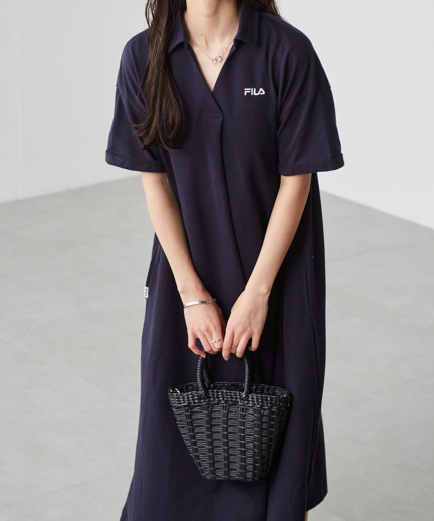 【ラナン/Ranan】のFILA ゆったりフレアーポロワンピース インテリア・キッズ・メンズ・レディースファッション・服の通販 founy(ファニー) 　ファッション　Fashion　レディースファッション　WOMEN　ワンピース　Dress　シンプル　Simple　ポケット　Pocket　ポロシャツ　Polo Shirt　夏　Summer　鹿の子　Pique　ネイビー|ID: prp329100004478064 ipo3291000000032300472