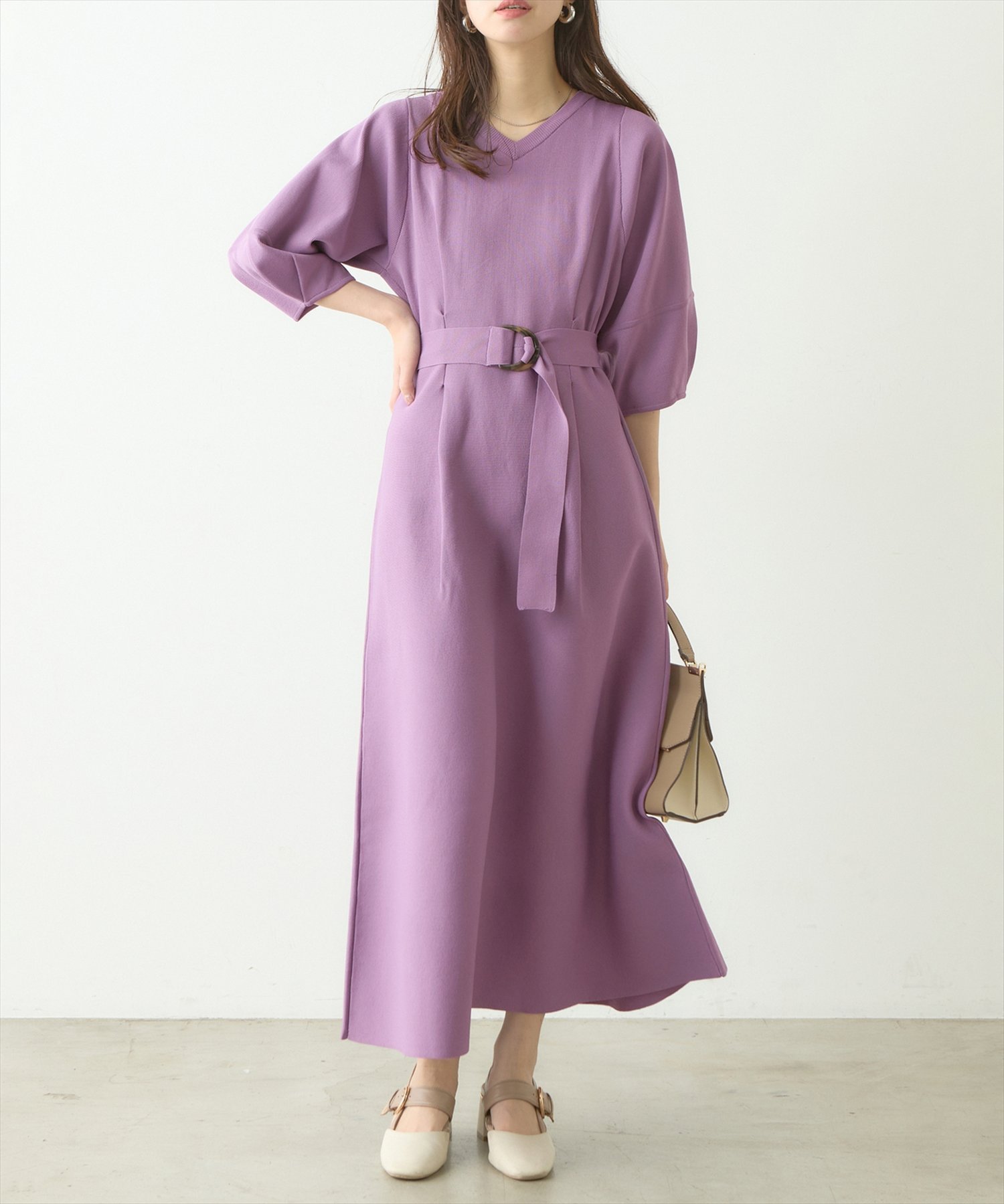 【ナチュラルクチュール/natural couture】の【WEB限定】ランタンスリーブポリニットワンピース インテリア・キッズ・メンズ・レディースファッション・服の通販 founy(ファニー) 　ファッション　Fashion　レディースファッション　WOMEN　ワンピース　Dress　ニットワンピース　Knit Dresses　ジャケット　Jacket　ストレッチ　Stretch　スリーブ　Sleeve　デコルテ　Decolletage　フロント　Front　ロング　Long　冬　Winter　おすすめ　Recommend　2025年　2025　2025春夏・S/S　Ss,Spring/Summer,2025　パープル|ID: prp329100004478133 ipo3291000000031964427