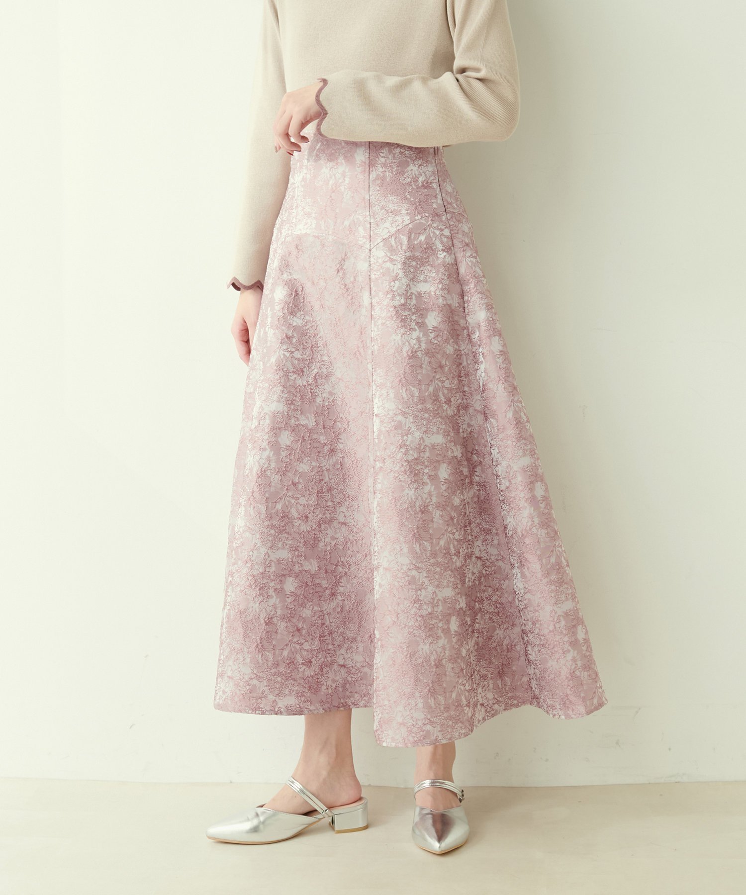 【ナチュラルクチュール/natural couture】のosonoフラワージャガードスカート インテリア・キッズ・メンズ・レディースファッション・服の通販 founy(ファニー) 　ファッション　Fashion　レディースファッション　WOMEN　スカート　Skirt　2025年　2025　2025春夏・S/S　Ss,Spring/Summer,2025　カットソー　Cut And Sew　シンプル　Simple　ジャケット　Jacket　フレア　Flare　ポケット　Pocket　エレガント 上品　Elegant　ピンク|ID: prp329100004478461 ipo3291000000031935676