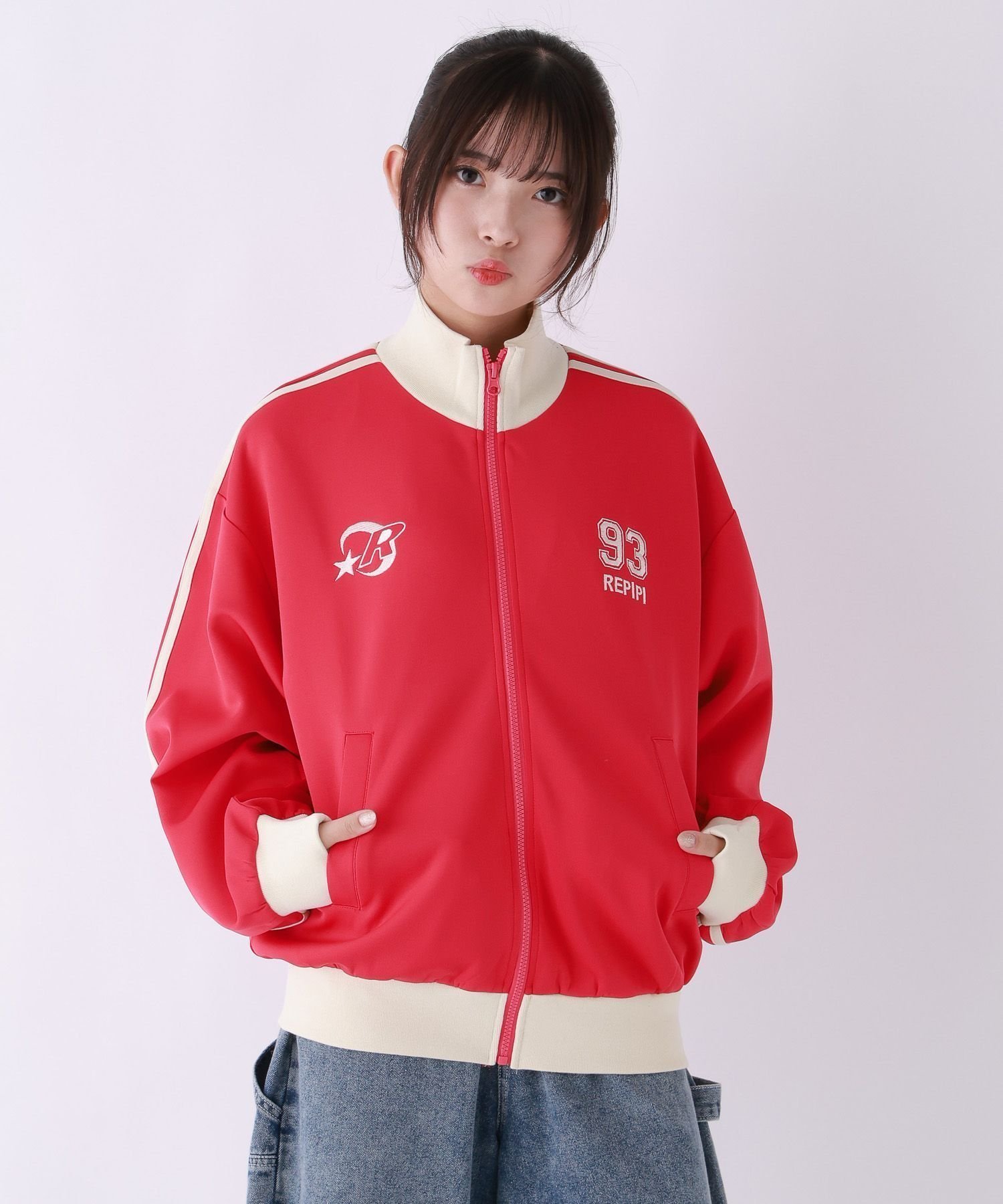 【レピピアルマリオ/repipi armario / KIDS】のルーズトラックジャケット インテリア・キッズ・メンズ・レディースファッション・服の通販 founy(ファニー) 　ファッション　Fashion　キッズファッション　KIDS　アウター　Coat Outerwear /Kids　インナー　Inner　キャミソール　Camisole　ジャケット　Jacket　ジャージ　Jersey　ソックス　Socks　タンク　Tank　デニム　Denim　ボトム　Bottom　ルーズ　Loose　ロング　Long　レッド35|ID: prp329100004478644 ipo3291000000031828784