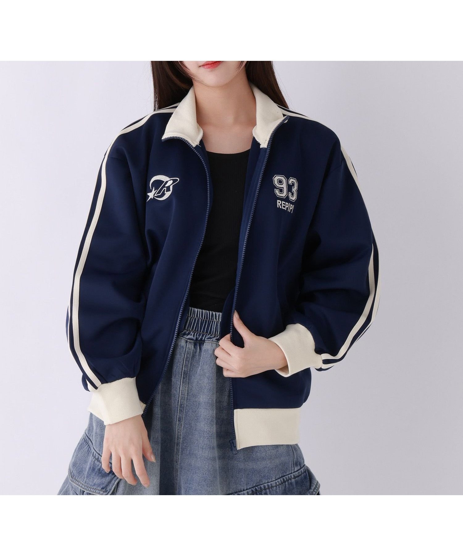【レピピアルマリオ/repipi armario / KIDS】のルーズトラックジャケット インテリア・キッズ・メンズ・レディースファッション・服の通販 founy(ファニー) 　ファッション　Fashion　キッズファッション　KIDS　アウター　Coat Outerwear /Kids　インナー　Inner　キャミソール　Camisole　ジャケット　Jacket　ジャージ　Jersey　ソックス　Socks　タンク　Tank　デニム　Denim　ボトム　Bottom　ルーズ　Loose　ロング　Long　ネイビー88|ID: prp329100004478644 ipo3291000000031828788
