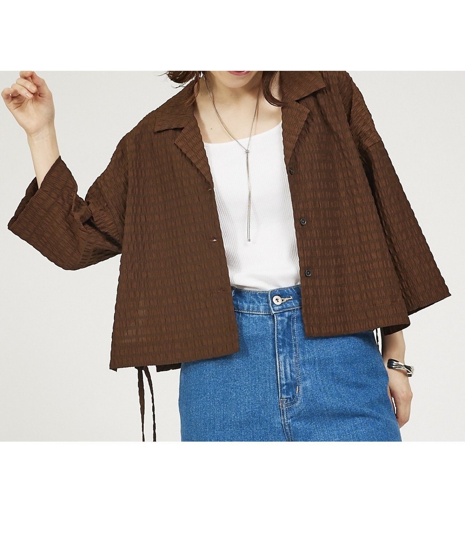 【アバハウスマヴィ/abahouse mavie】の【セットアップ対応】サッカーボーダーショートシャツジャケット インテリア・キッズ・メンズ・レディースファッション・服の通販 founy(ファニー) 　ファッション　Fashion　レディースファッション　WOMEN　アウター　Coat Outerwear　ジャケット　Jackets　コンパクト　Compact　サッカー　Soccer　セットアップ　Set Up　トレンド　Trend　ボトム　Bottom　ボーダー　Border　ワイド　Wide　夏　Summer　楽ちん　Easy　羽織　Haori　ブラウン|ID: prp329100004480596 ipo3291000000031588040