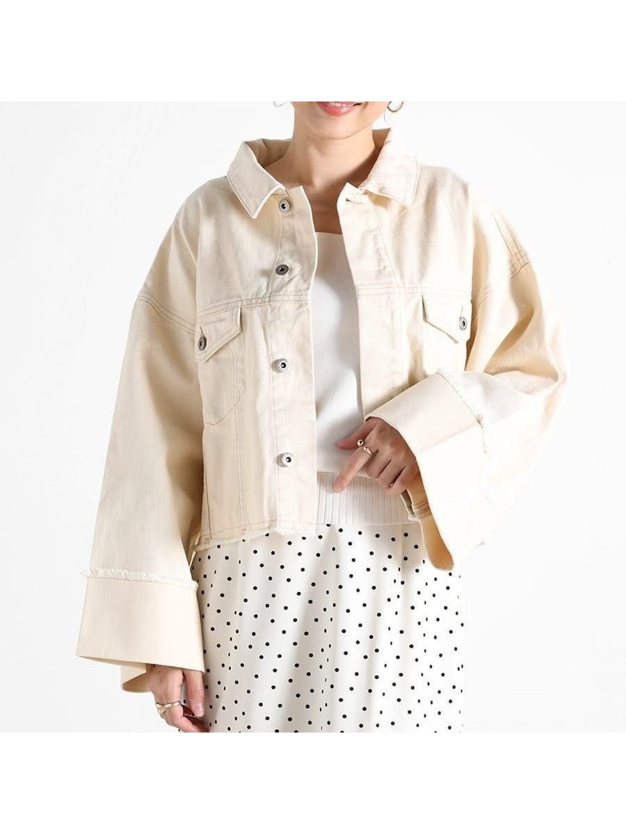 【ヴァン/Vin】のワイドスリーブデニムジャケット インテリア・キッズ・メンズ・レディースファッション・服の通販 founy(ファニー) 　ファッション　Fashion　レディースファッション　WOMEN　アウター　Coat Outerwear　ジャケット　Jackets　デニムジャケット　Denim Jackets　クロップド　Cropped　ジャケット　Jacket　デニム　Denim　バランス　Balance　フリンジ　Fringe　ワイド　Wide　アイボリー|ID: prp329100004480620 ipo3291000000032289149