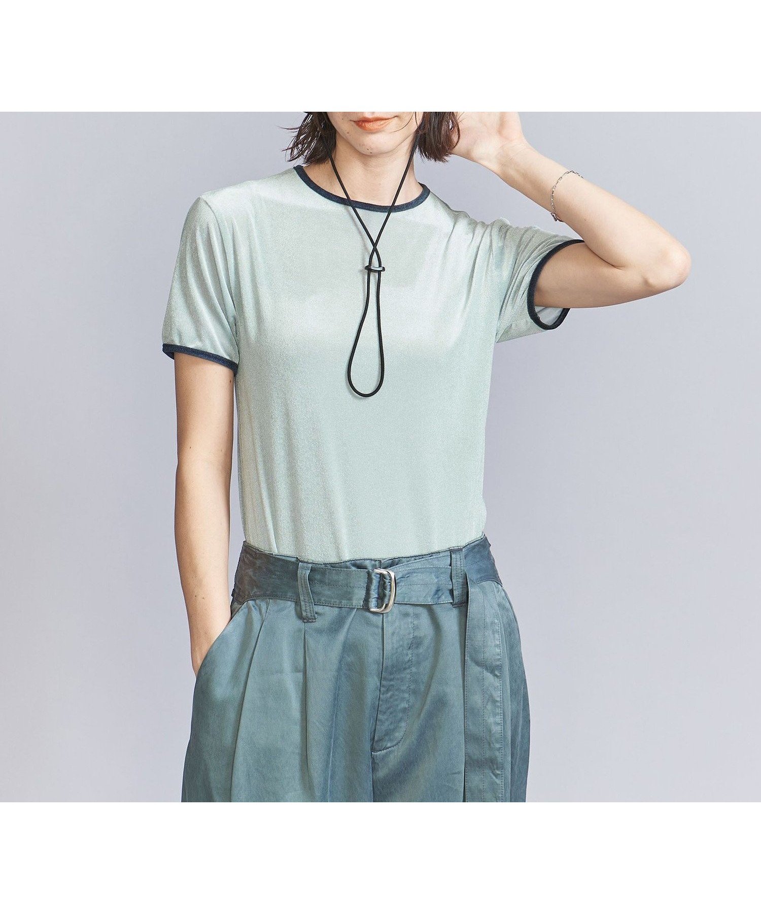 【ビューティ&ユース ユナイテッドアローズ/BEAUTY&YOUTH / UNITED ARROWS】のシアーベロア リンガー Tシャツ インテリア・キッズ・メンズ・レディースファッション・服の通販 founy(ファニー) 　ファッション　Fashion　レディースファッション　WOMEN　トップス・カットソー　Tops/Tshirt　シャツ/ブラウス　Shirts/Blouses　ロング / Tシャツ　T-Shirts　ベロア　Velour　おすすめ　Recommend　インナー　Inner　カーゴパンツ　Cargo Pants　コンパクト　Compact　シアー　Sheer　シンプル　Simple　ジャケット　Jacket　スラックス　Slacks　デニム　Denim　トレンド　Trend　パイピング　Piping　フォルム　Form　ベロア　Velor　春　Spring　LIME|ID: prp329100004481082 ipo3291000000032481661