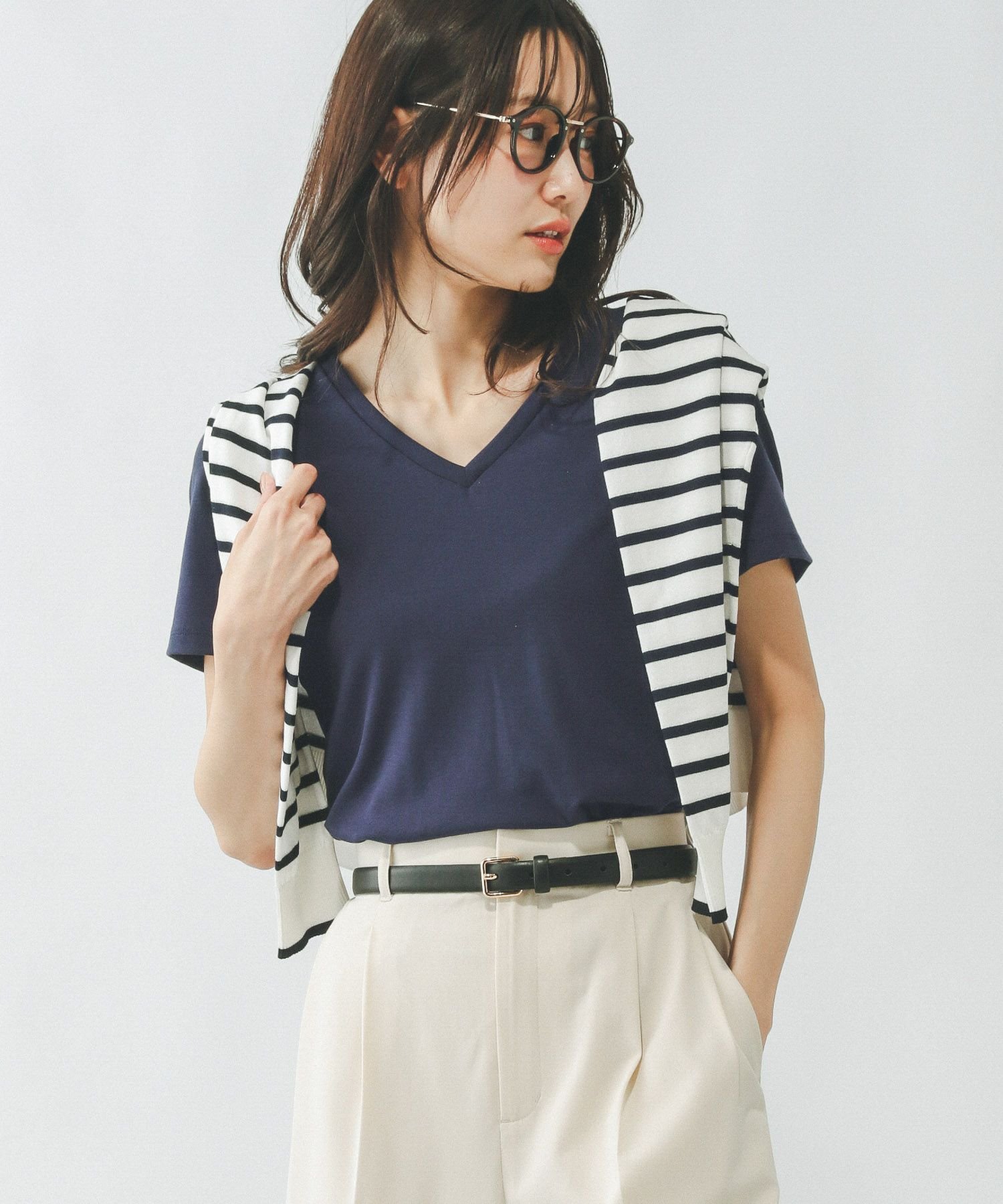 【グローバルワーク/GLOBAL WORK】のFFFIT エフィット/やみつきストレッチVネックT/291138 インテリア・キッズ・メンズ・レディースファッション・服の通販 founy(ファニー) 　ファッション　Fashion　レディースファッション　WOMEN　トップス・カットソー　Tops/Tshirt　Vネック　V-Neck　インナー　Inner　サロペット　Overalls　ジャケット　Jacket　ストレッチ　Stretch　デコルテ　Decolletage　フィット　Fit　吸水　Water Absorption　ネイビー88|ID: prp329100004481150 ipo3291000000032283113