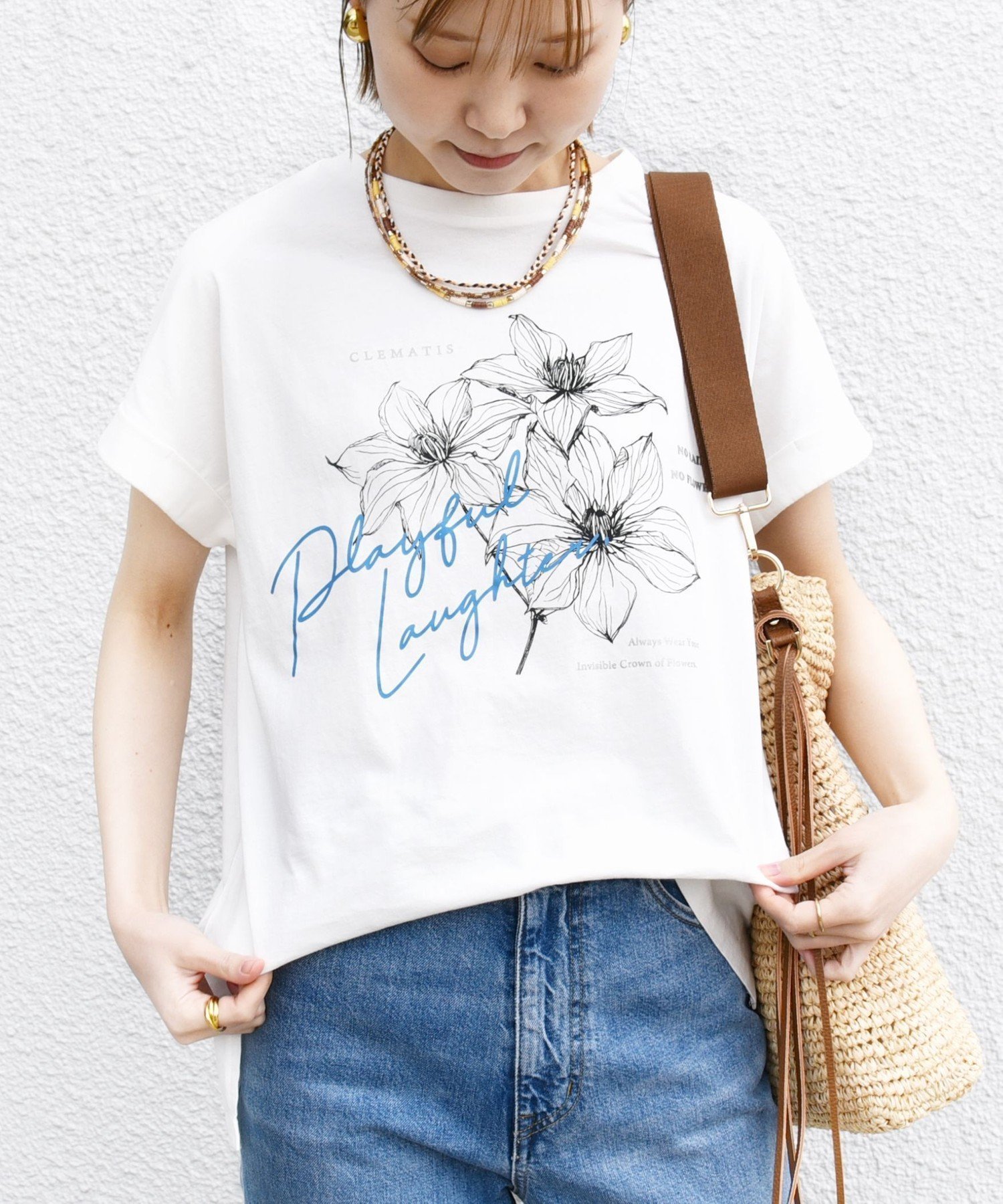 【シップス フォー ウィメン/SHIPS】の《追加 》【WEB限定】 手洗い可能 フラワー 箔 プリント ロゴ TEE インテリア・キッズ・メンズ・レディースファッション・服の通販 founy(ファニー) 　ファッション　Fashion　レディースファッション　WOMEN　おすすめ　Recommend　なめらか　Smooth　インナー　Inner　カーディガン　Cardigan　コンパクト　Compact　ジャケット　Jacket　デニム　Denim　フラワー　Flower　プリント　Print　夏　Summer　オフホワイト|ID: prp329100004481205 ipo3291000000031971298