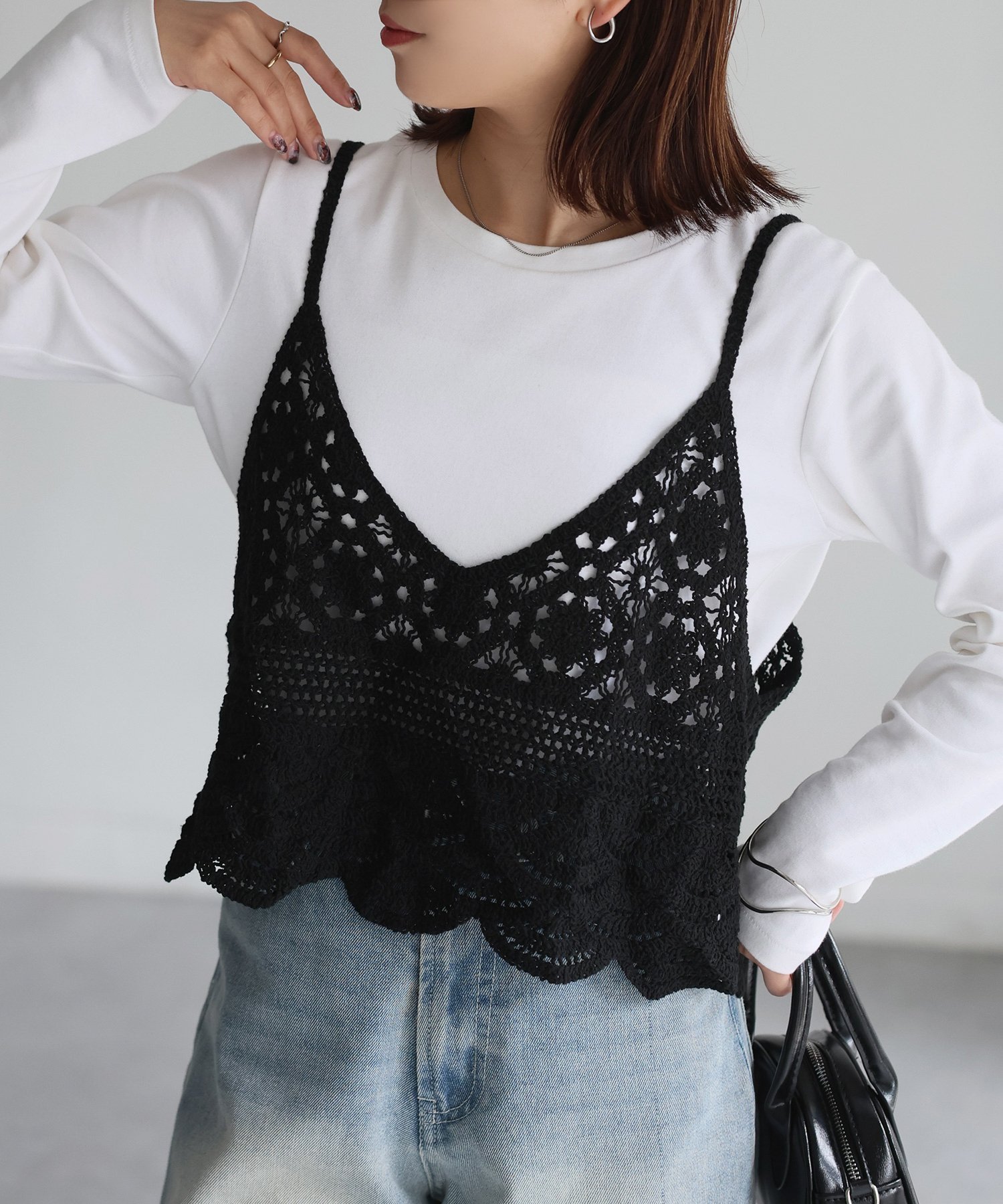 【リベリー/Riberry】のかぎ針編みビスチェ インテリア・キッズ・メンズ・レディースファッション・服の通販 founy(ファニー) 　ファッション　Fashion　レディースファッション　WOMEN　トップス・カットソー　Tops/Tshirt　ビスチェ　Bustier　かぎ針　Crochet　インナー　Inner　キャミソール　Camisole　シャツワンピ　Shirt Dress　ショート　Short　スカラップ　Scalloped　タンク　Tank　ダウン　Down　ビスチェ　Bustier　ミックス　Mix　レース　Race　ロング　Long　ブラック|ID: prp329100004481911 ipo3291000000031596268