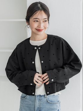 【コカ/COCA】 フロッキードットジャケット人気、トレンドファッション・服の通販 founy(ファニー) ファッション Fashion レディースファッション WOMEN アウター Coat Outerwear ジャケット Jackets クロップド Cropped コンパクト Compact 軽量 Lightweight シルバー Silver シンプル Simple ジャケット Jacket セットアップ Set Up ドット Dot プリント Print ポケット Pocket エレガント 上品 Elegant |ID:prp329100004482023
