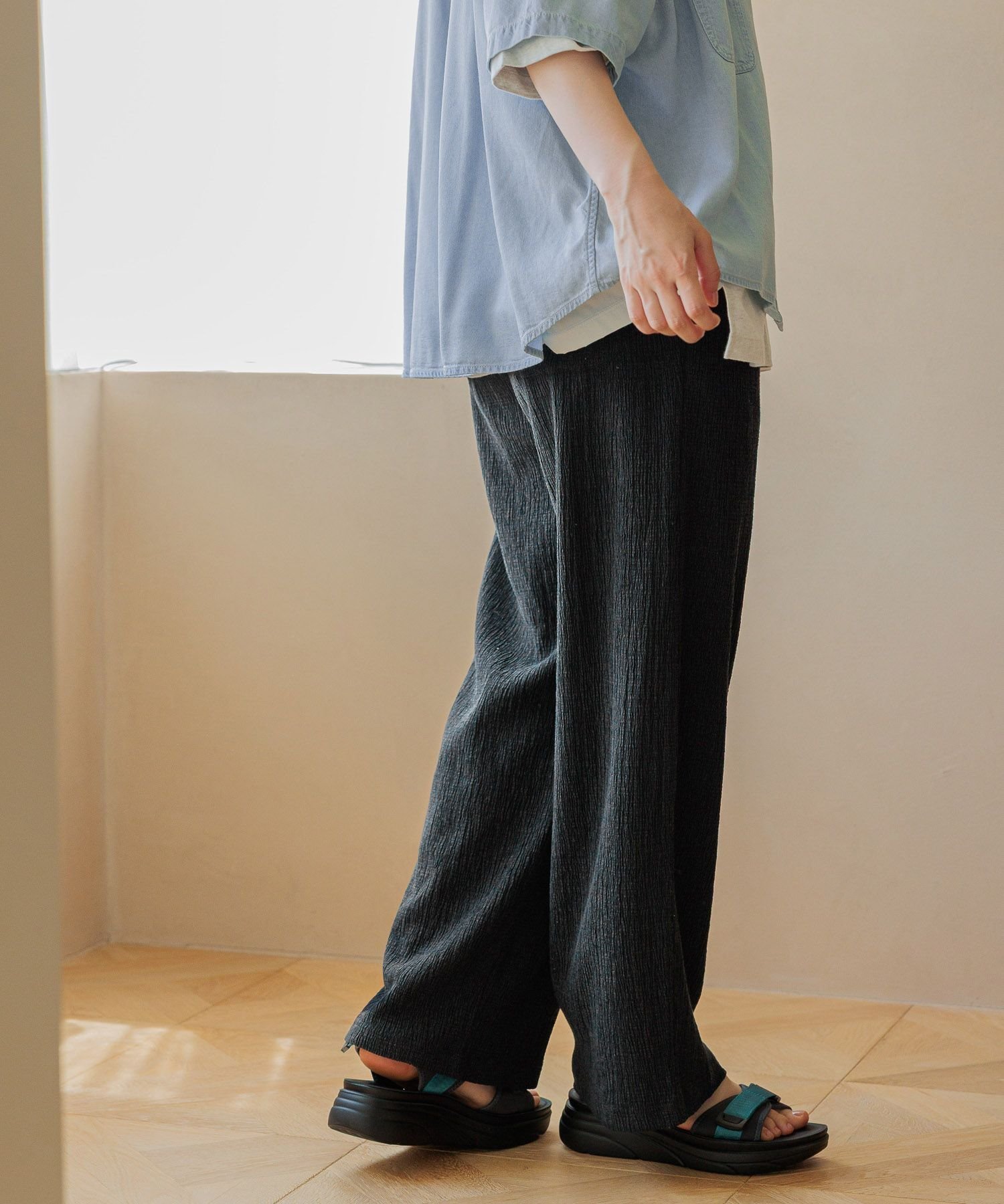 【ニコアンド/niko and】のDRYクシュイージーパンツ インテリア・キッズ・メンズ・レディースファッション・服の通販 founy(ファニー) 　ファッション　Fashion　レディースファッション　WOMEN　パンツ　Pants　おすすめ　Recommend　シンプル　Simple　スタイリッシュ　Stylish　ワイド　Wide　エレガント 上品　Elegant　旅行　Travel　楽ちん　Easy　ブラック無地19|ID: prp329100004482543 ipo3291000000031904036