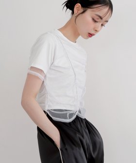 【リアン/Lian】のシャーリングチュールレイヤードTシャツ 人気、トレンドファッション・服の通販 founy(ファニー) ファッション Fashion レディースファッション WOMEN トップス・カットソー Tops/Tshirt シャツ/ブラウス Shirts/Blouses ロング / Tシャツ T-Shirts クロップド Cropped シャーリング Shirring チュール Tulle |ID:prp329100004482848