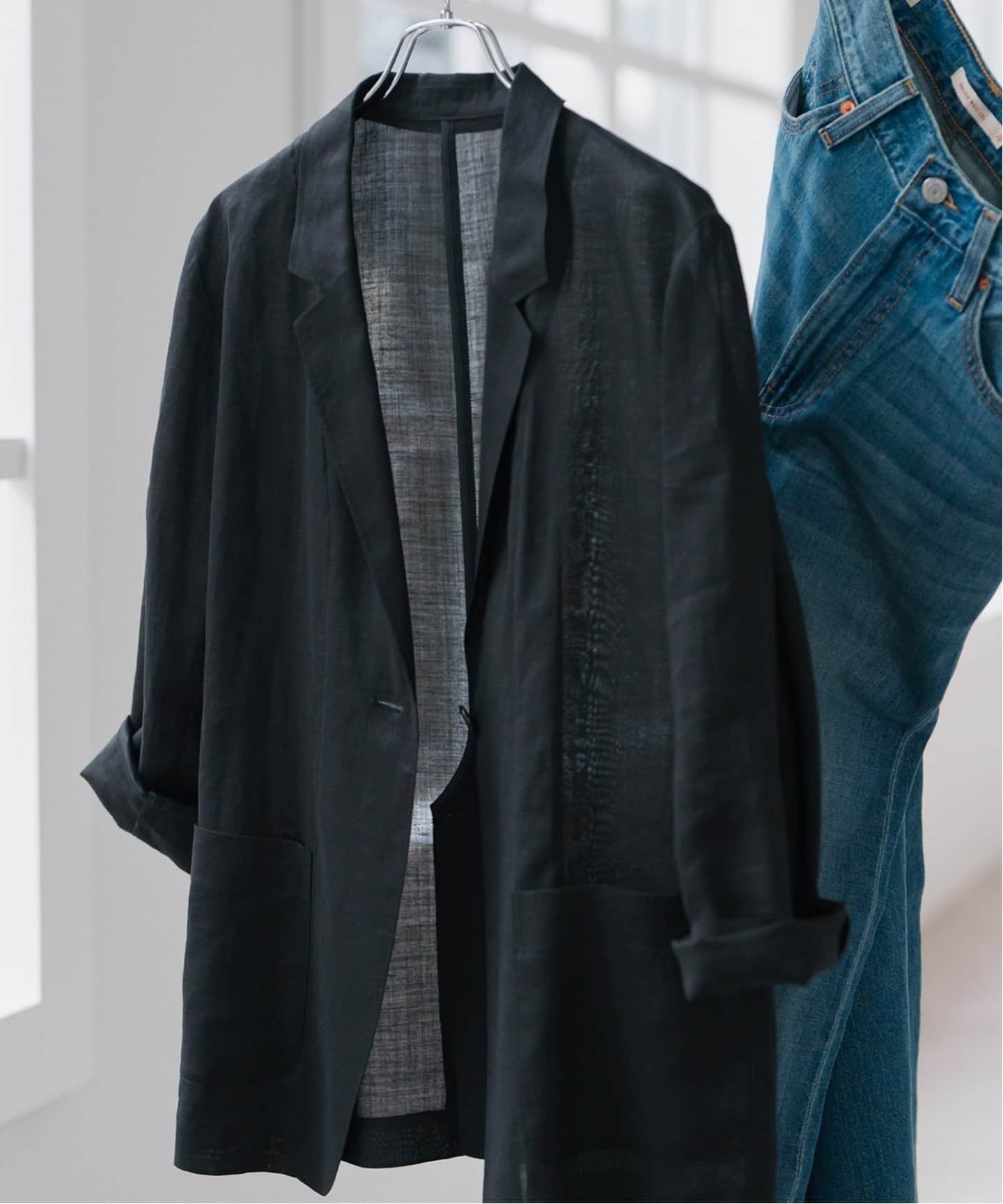 【スピック&スパン/Spick & Span】のラミーミックスシアージャケット インテリア・キッズ・メンズ・レディースファッション・服の通販 founy(ファニー) 　ファッション　Fashion　レディースファッション　WOMEN　アウター　Coat Outerwear　ジャケット　Jackets　おすすめ　Recommend　シンプル　Simple　パターン　Pattern　リネン　Linen　夏　Summer　長袖　Long Sleeve　ブラック|ID: prp329100004483366 ipo3291000000032283431