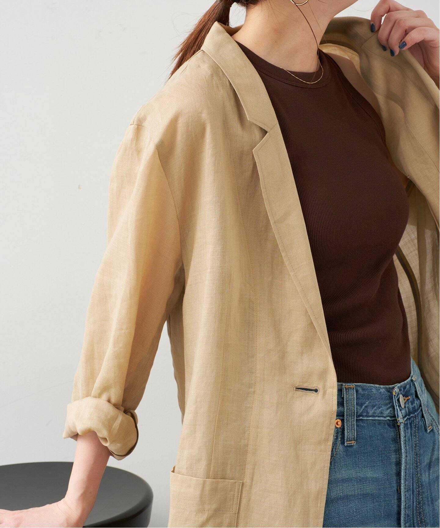 【スピック&スパン/Spick & Span】のラミーミックスシアージャケット インテリア・キッズ・メンズ・レディースファッション・服の通販 founy(ファニー) 　ファッション　Fashion　レディースファッション　WOMEN　アウター　Coat Outerwear　ジャケット　Jackets　おすすめ　Recommend　シンプル　Simple　パターン　Pattern　リネン　Linen　夏　Summer　長袖　Long Sleeve　ベージュ|ID: prp329100004483366 ipo3291000000032283432