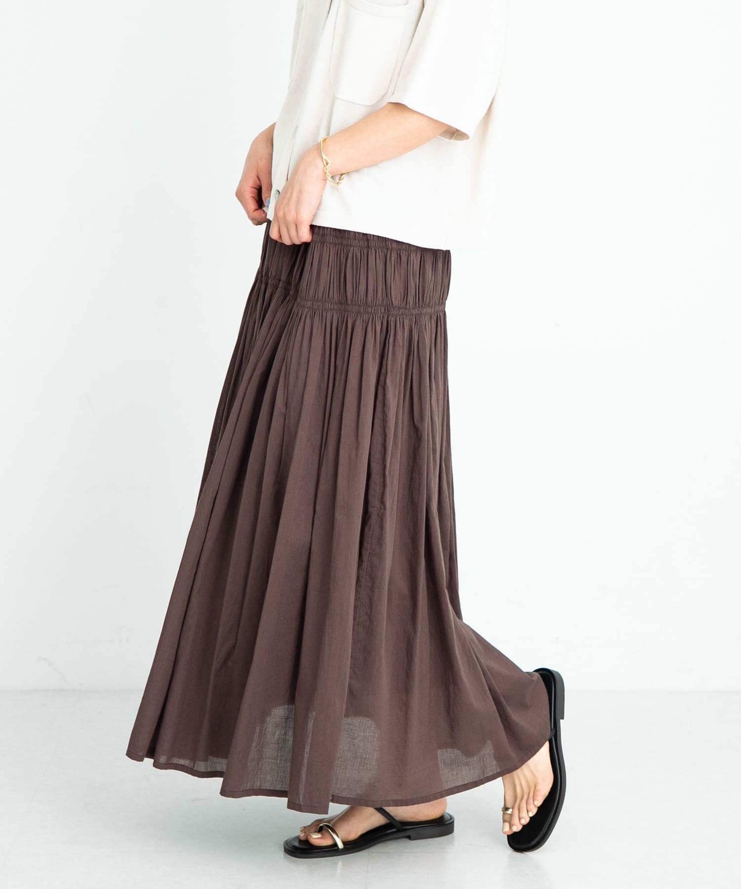 【サニーレーベル/Sonny Label / URBAN RESEARCH】のシャーリングエアリーコットンボイルスカート インテリア・キッズ・メンズ・レディースファッション・服の通販 founy(ファニー) 　ファッション　Fashion　レディースファッション　WOMEN　スカート　Skirt　2025年　2025　2025春夏・S/S　Ss,Spring/Summer,2025　インド　India　エアリー　Airy　シャーリング　Shirring　シンプル　Simple　夏　Summer　S/S・春夏　Ss・Spring/Summer　ブラウン|ID: prp329100004483446 ipo3291000000031953190