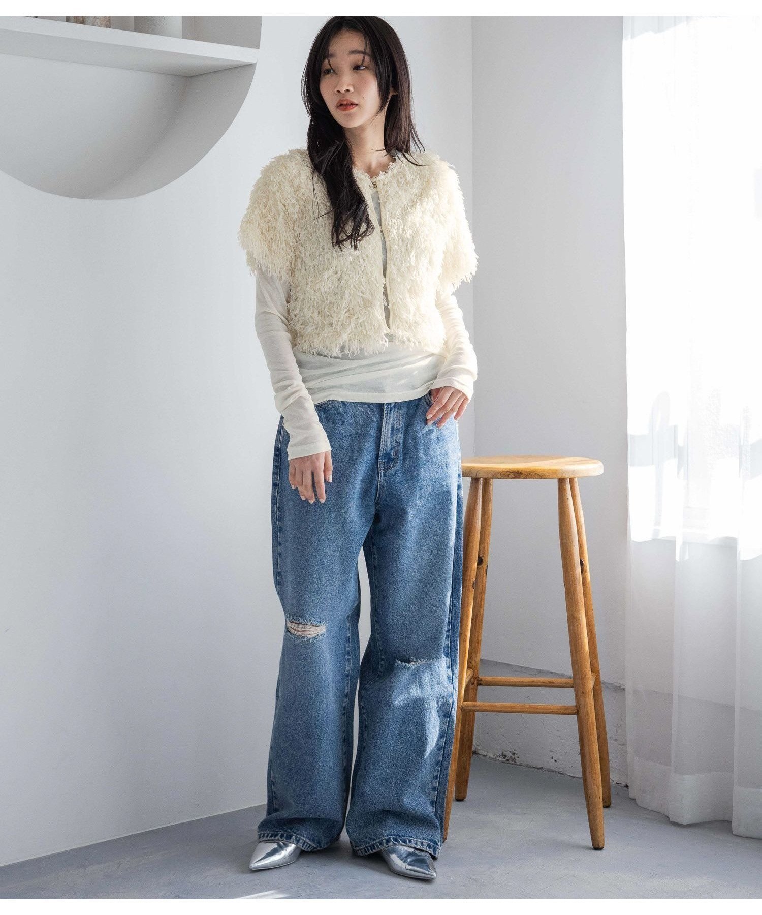 【ローリーズファーム/LOWRYS FARM】のワイドストレートデニムパンツ インテリア・キッズ・メンズ・レディースファッション・服の通販 founy(ファニー) 　ファッション　Fashion　レディースファッション　WOMEN　パンツ　Pants　デニムパンツ　Denim Pants　デニム　Denim　フリンジ　Fringe　ヴィンテージ　Vintage　定番　Standard　ダメージ加工|ID: prp329100004483503 ipo3291000000031607094