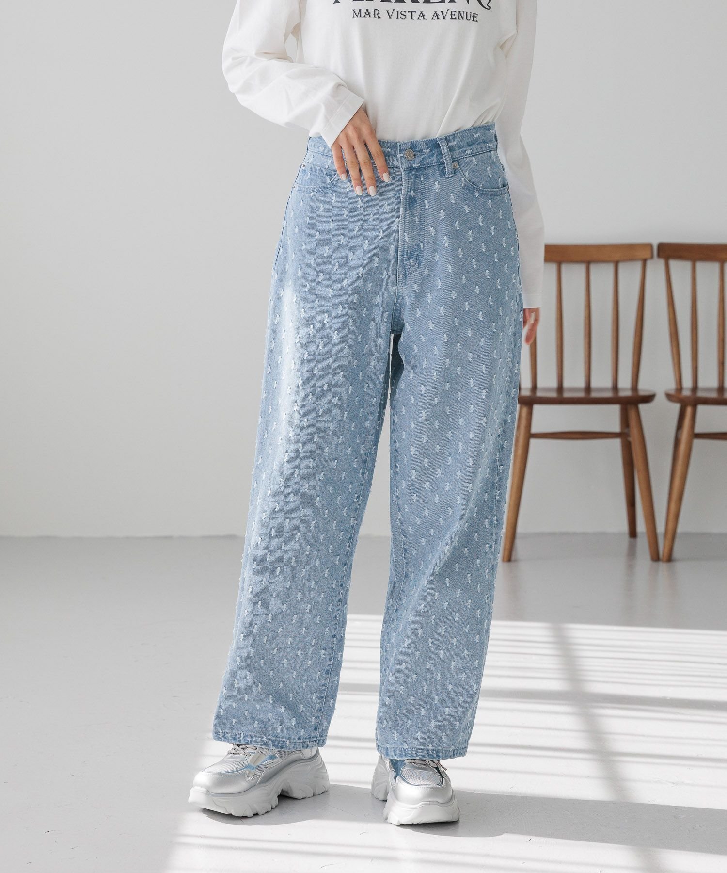 【ローリーズファーム/LOWRYS FARM】のワイドストレートデニムパンツ インテリア・キッズ・メンズ・レディースファッション・服の通販 founy(ファニー) 　ファッション　Fashion　レディースファッション　WOMEN　パンツ　Pants　デニムパンツ　Denim Pants　デニム　Denim　フリンジ　Fringe　ヴィンテージ　Vintage　定番　Standard　ブルー加工|ID: prp329100004483503 ipo3291000000031607096