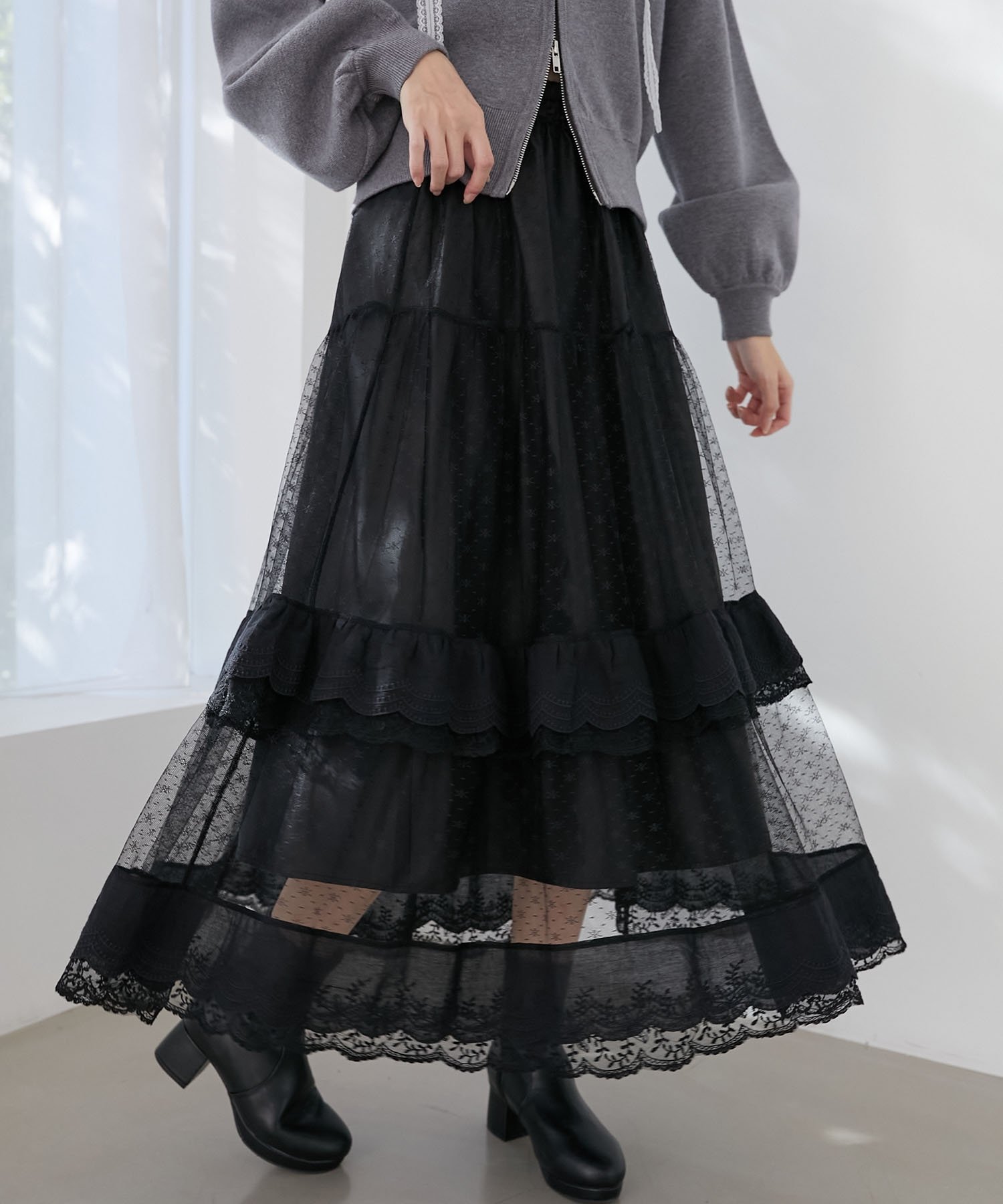 【マジェスティック レゴン/MAJESTIC LEGON】のティアードレースフリルスカート 人気、トレンドファッション・服の通販 founy(ファニー) 　ファッション　Fashion　レディースファッション　WOMEN　スカート　Skirt　ティアードスカート　Tiered Skirt　フリル　Frills　リラックス　Relax　レース　Race　 other-1|ID: prp329100004483682 ipo3291000000031607844