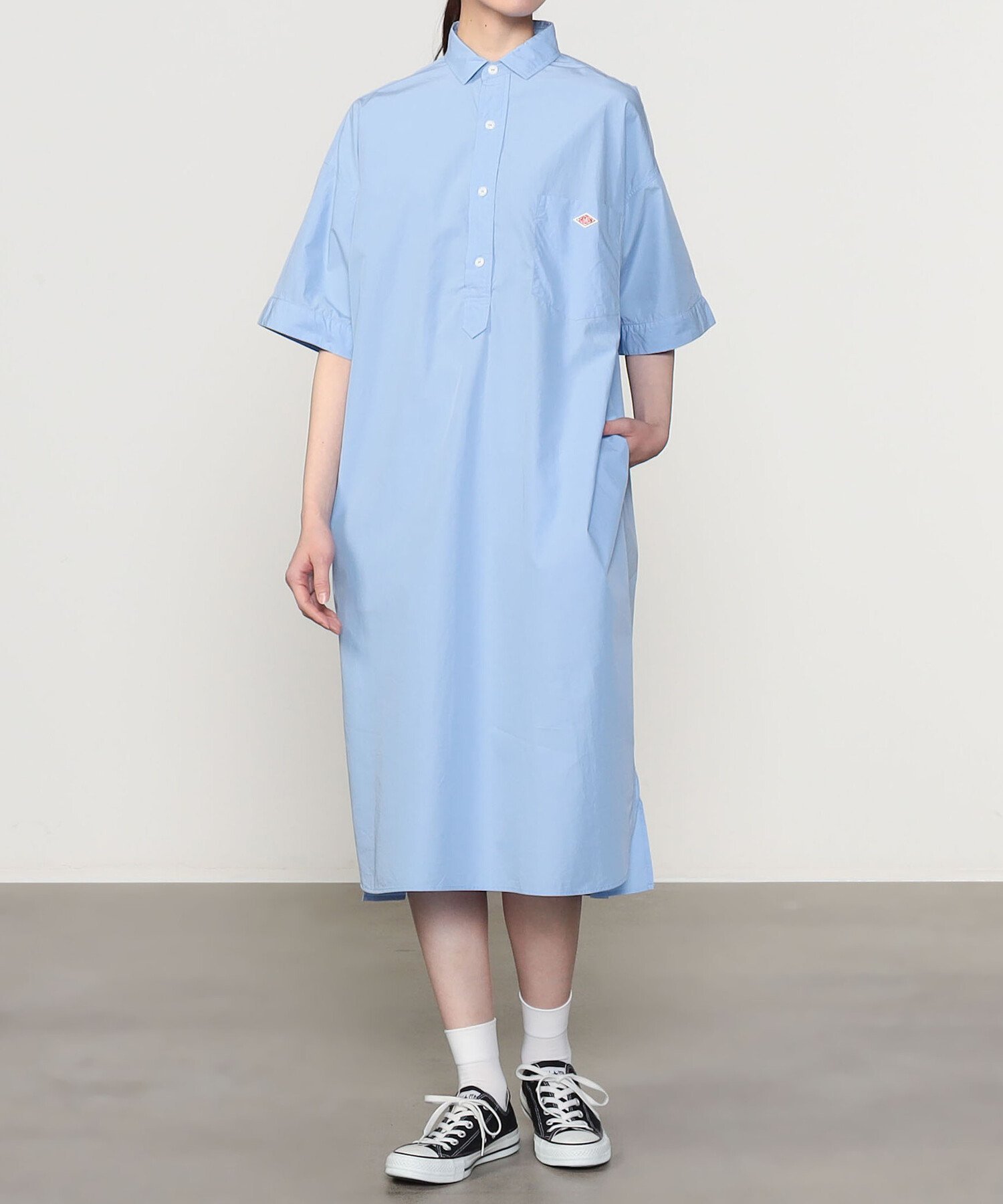 【ビショップ/Bshop】のコットン 半袖シャツワンピース SOLID WOMEN インテリア・キッズ・メンズ・レディースファッション・服の通販 founy(ファニー) 　ファッション　Fashion　レディースファッション　WOMEN　ワンピース　Dress　シャツワンピース　Shirt Dresses　スーピマ　Supima　ポケット　Pocket　モチーフ　Motif　ワーク　Work　エレガント 上品　Elegant　半袖　Short Sleeve　SAX|ID: prp329100004483774 ipo3291000000031997314