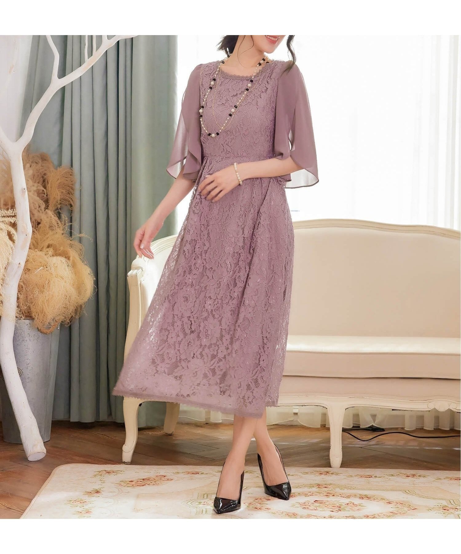 【ドレス/DRESS+】のドレス フォーマルワンピース フォーマルドレス パーティードレス インテリア・キッズ・メンズ・レディースファッション・服の通販 founy(ファニー) 　ファッション　Fashion　レディースファッション　WOMEN　ワンピース　Dress　ドレス　Party Dresses　シフォン　Chiffon　スリーブ　Sleeve　チューリップ　Tulip　ドッキング　Docking　ドレス　Dress　レース　Race　エレガント 上品　Elegant　二次会　Wedding Party　結婚式　Wedding Ceremony　スモークピンク|ID: prp329100004483973 ipo3291000000032267999