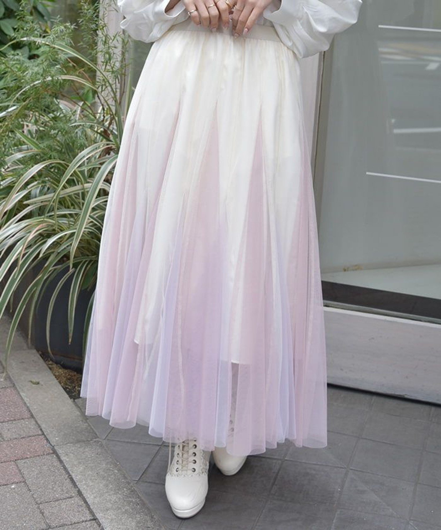 【アクシーズファム/axes femme】のグラデーションチュールスカート インテリア・キッズ・メンズ・レディースファッション・服の通販 founy(ファニー) 　ファッション　Fashion　レディースファッション　WOMEN　スカート　Skirt　インナー　Inner　チュール　Tulle　フェミニン　Feminine　フレア　Flare　ベーシック　Basic　ラベンダー　Lavender　エレガント 上品　Elegant　切替　Switching　羽織　Haori　生成り|ID: prp329100004484378 ipo3291000000031907917