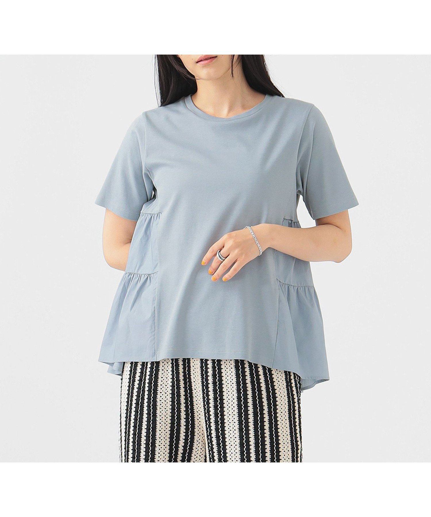 【ビーミングライフストアバイビームス/B:MING LIFE STORE by BEAMS】の【7/25再値下げ】サイド ティアード プルオーバー 25SS きれいめ Tシャツ ウォッシャブル 体型カバー シルエット デザイン 着映え インテリア・キッズ・メンズ・レディースファッション・服の通販 founy(ファニー) 　ファッション　Fashion　レディースファッション　Fashion for Women　トップス・カットソー　Cut & Sew Tops　シャツ・ブラウス・オフィスカジュアル　Elegant Blouses & Button-Ups　ロングTシャツ・Tシャツ　Longline T-Shirts & Tees　カジュアルプルオーバー・ニットトップス　Pullovers & Knit Tops / Casual Pullovers　ウォッシャブル　Machine Washable　カーゴパンツ　Cargo Pants, Utility Pants　ティアード　Tiered, Tiered Style　デニム　Denim, Jeans Material　おすすめ　Recommended / Our Picks　2025年　2025　2025春夏・S/S　Spring/Summer 2025 SS25　LIGHT.BLUE|ID: prp329100004484818 ipo3291000000033186900