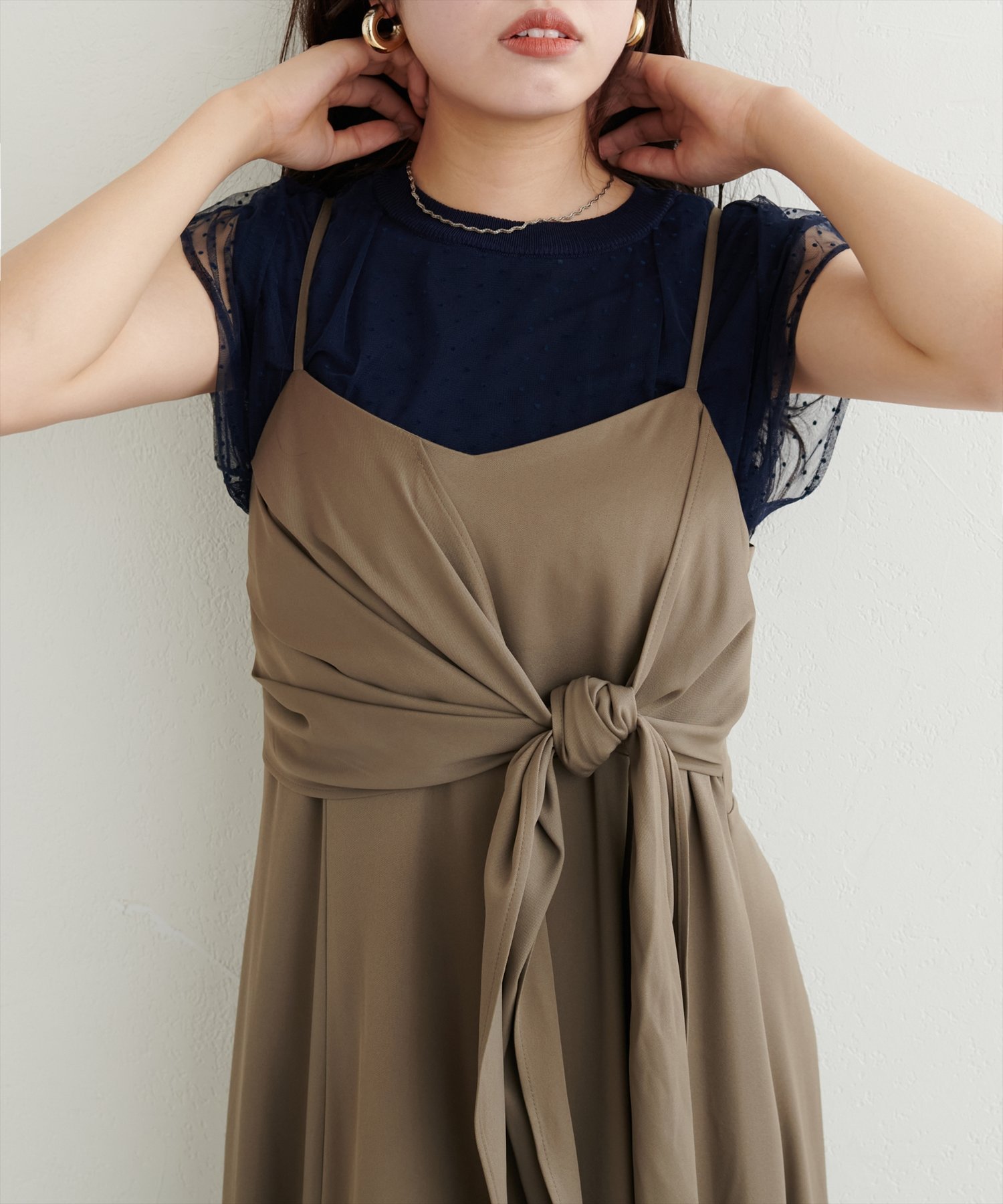 【ナチュラルクチュール/natural couture】のチュールニットレイヤードTOPS インテリア・キッズ・メンズ・レディースファッション・服の通販 founy(ファニー) 　ファッション　Fashion　レディースファッション　WOMEN　トップス・カットソー　Tops/Tshirt　ニット　Knit Tops　2025年　2025　2025春夏・S/S　Ss,Spring/Summer,2025　インナー　Inner　キャミワンピース　Cami Dress　サロペット　Overalls　シンプル　Simple　ダウン　Down　デニム　Denim　フレア　Flare　マーメイド　Mermaid　エレガント 上品　Elegant　ネイビー|ID: prp329100004485064 ipo3291000000031953270