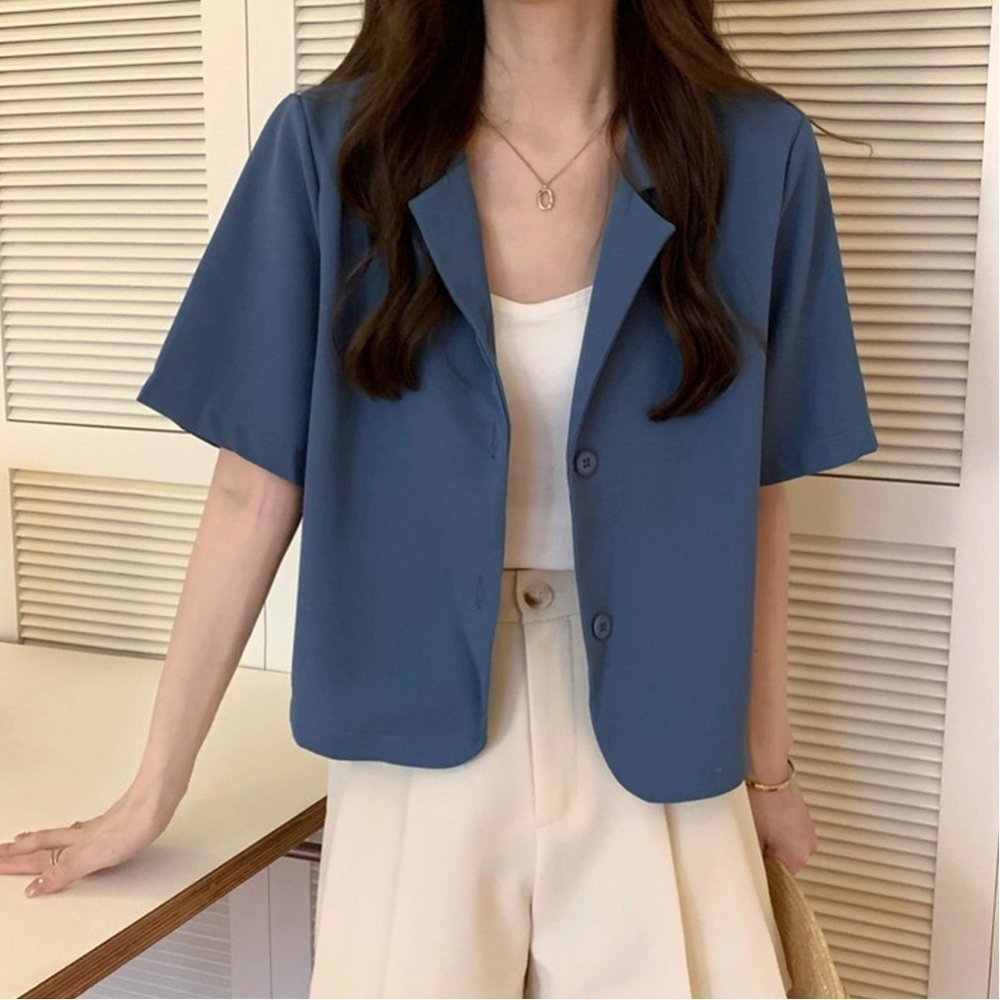 【ミニミニストア/miniministore】のベーシッククロップド丈半袖ジャケット インテリア・キッズ・メンズ・レディースファッション・服の通販 founy(ファニー) 　ファッション　Fashion　レディースファッション　WOMEN　アウター　Coat Outerwear　ジャケット　Jackets　カーディガン　Cardigan　ショート　Short　ジャケット　Jacket　セットアップ　Set Up　デコルテ　Decolletage　トレンド　Trend　半袖　Short Sleeve　羽織　Haori　おすすめ　Recommend　夏　Summer　ネイビーブルー|ID: prp329100004486619 ipo3291000000032207412