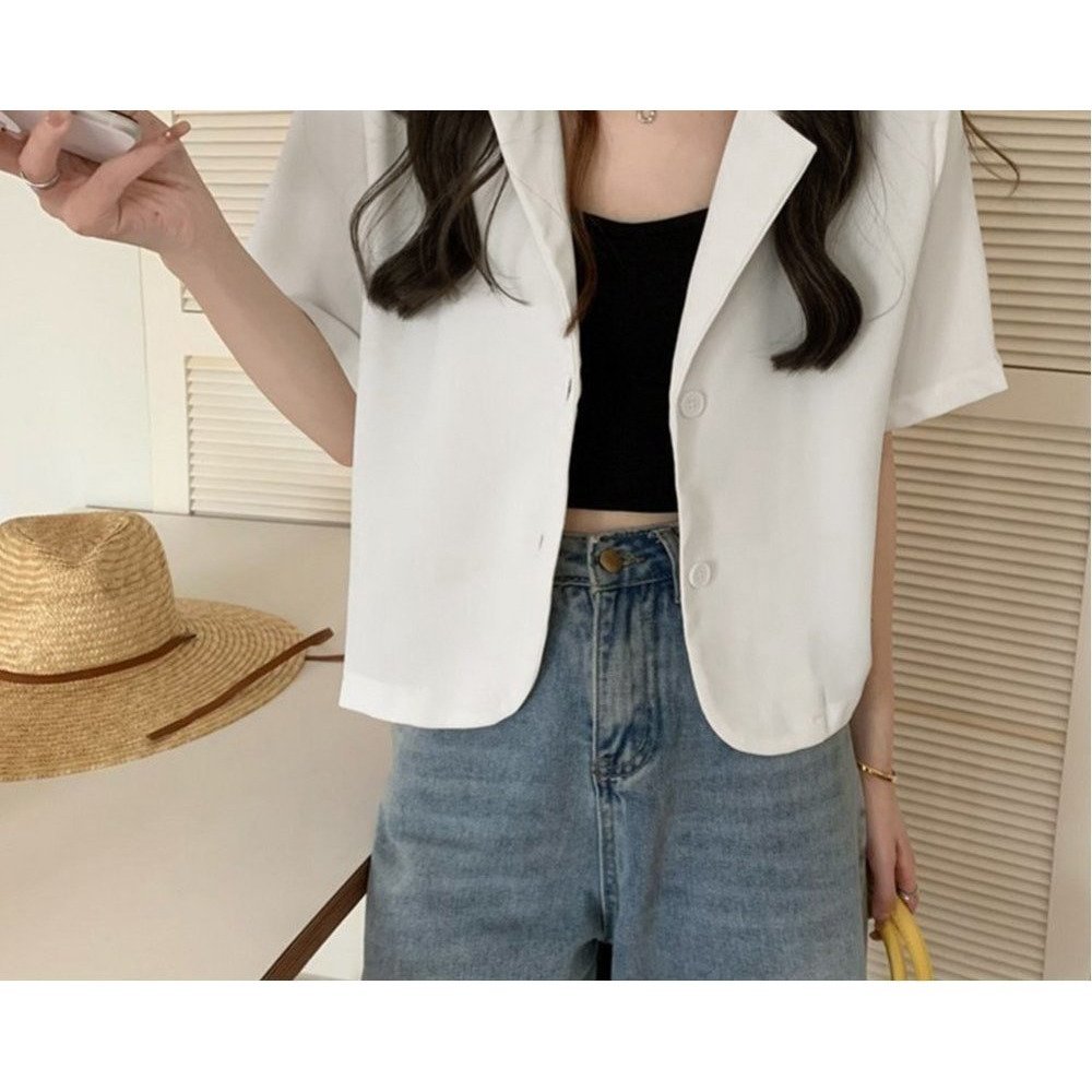 【ミニミニストア/miniministore】のベーシッククロップド丈半袖ジャケット インテリア・キッズ・メンズ・レディースファッション・服の通販 founy(ファニー) 　ファッション　Fashion　レディースファッション　WOMEN　アウター　Coat Outerwear　ジャケット　Jackets　カーディガン　Cardigan　ショート　Short　ジャケット　Jacket　セットアップ　Set Up　デコルテ　Decolletage　トレンド　Trend　半袖　Short Sleeve　羽織　Haori　おすすめ　Recommend　夏　Summer　ホワイト|ID: prp329100004486619 ipo3291000000032207414