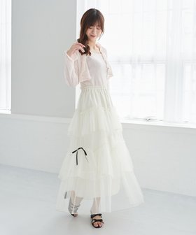 【マジェスティック レゴン/MAJESTIC LEGON】のチュールギャザーティアードスカート 人気、トレンドファッション・服の通販 founy(ファニー) ファッション Fashion レディースファッション Fashion for Women スカート Skirts ティアードスカート Tiered Skirts チュール Tulip, Tulip Motif ティアードスカート Tiered Skirt, Flounced Skirt フレア Flare, Flared リボン Ribbon, Bow |ID:prp329100004487567