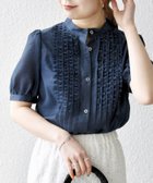 【シップス フォー ウィメン/SHIPS】のSHIPS any 手洗い可能 シアー フリル バンドカラー パフ シャツ ブラウス ネイビー|ID: prp329100004487812 ipo3291000000031977613