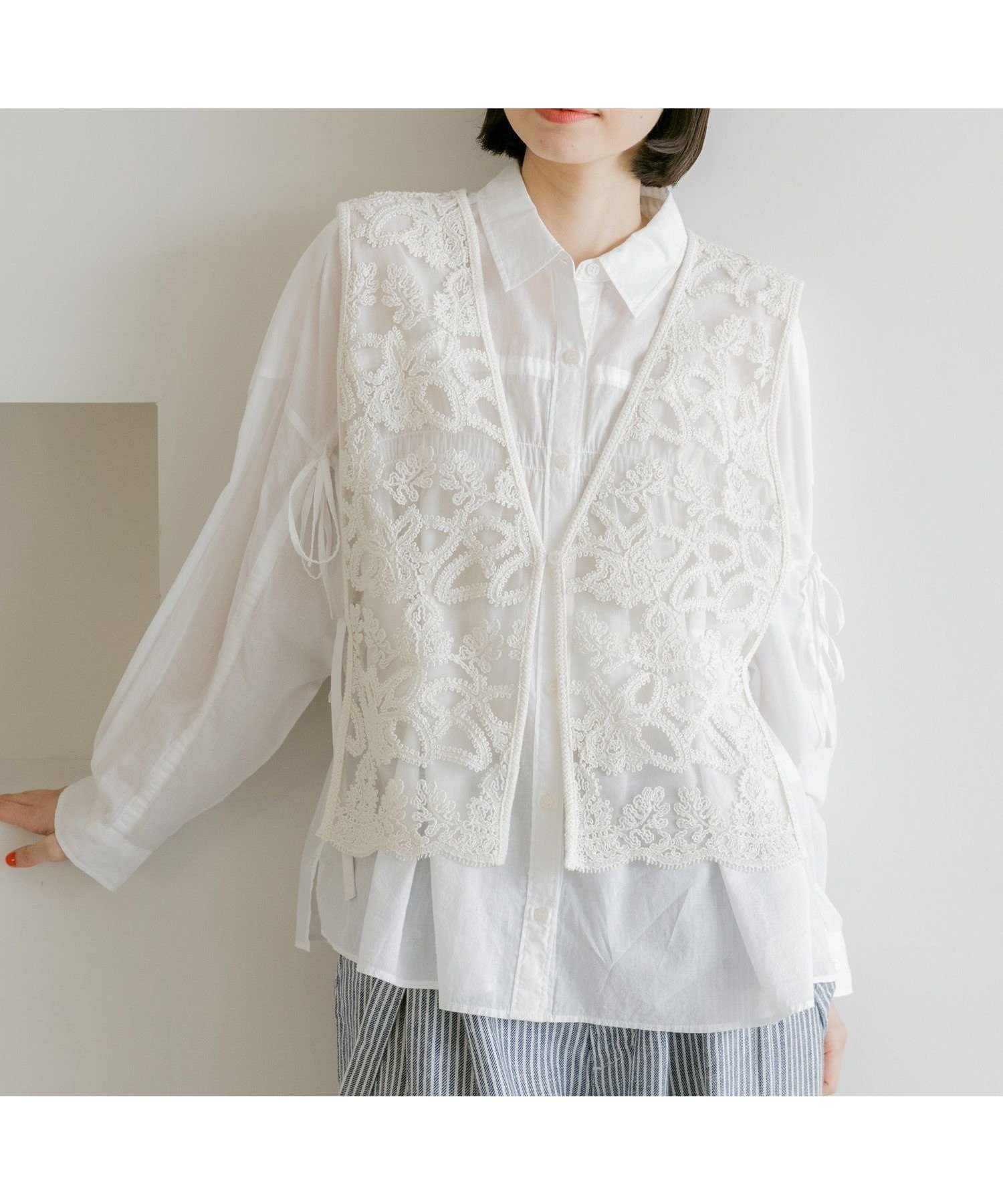 【ニコアンド/niko and】の2WAYチュールコードレースベスト インテリア・キッズ・メンズ・レディースファッション・服の通販 founy(ファニー) 　ファッション　Fashion　レディースファッション　WOMEN　アウター　Coat Outerwear　トップス・カットソー　Tops/Tshirt　ベスト/ジレ　Gilets/Vests　おすすめ　Recommend　チュール　Tulle　ベスト　Vest　ボーダー　Border　リボン　Ribbon　レース　Race　エレガント 上品　Elegant　アイボリー52|ID: prp329100004487924 ipo3291000000031990058