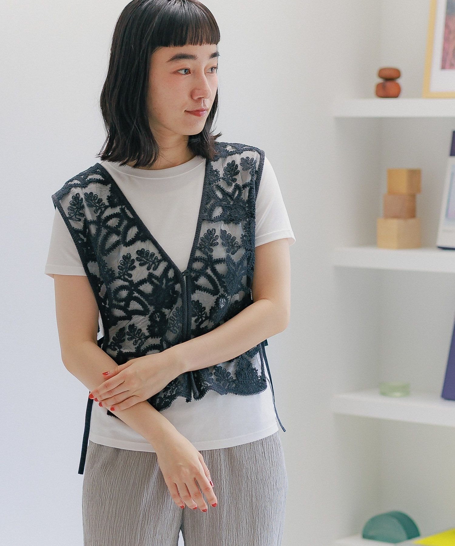 【ニコアンド/niko and】の2WAYチュールコードレースベスト インテリア・キッズ・メンズ・レディースファッション・服の通販 founy(ファニー) 　ファッション　Fashion　レディースファッション　WOMEN　アウター　Coat Outerwear　トップス・カットソー　Tops/Tshirt　ベスト/ジレ　Gilets/Vests　おすすめ　Recommend　チュール　Tulle　ベスト　Vest　ボーダー　Border　リボン　Ribbon　レース　Race　エレガント 上品　Elegant　ブラック19|ID: prp329100004487924 ipo3291000000031990059